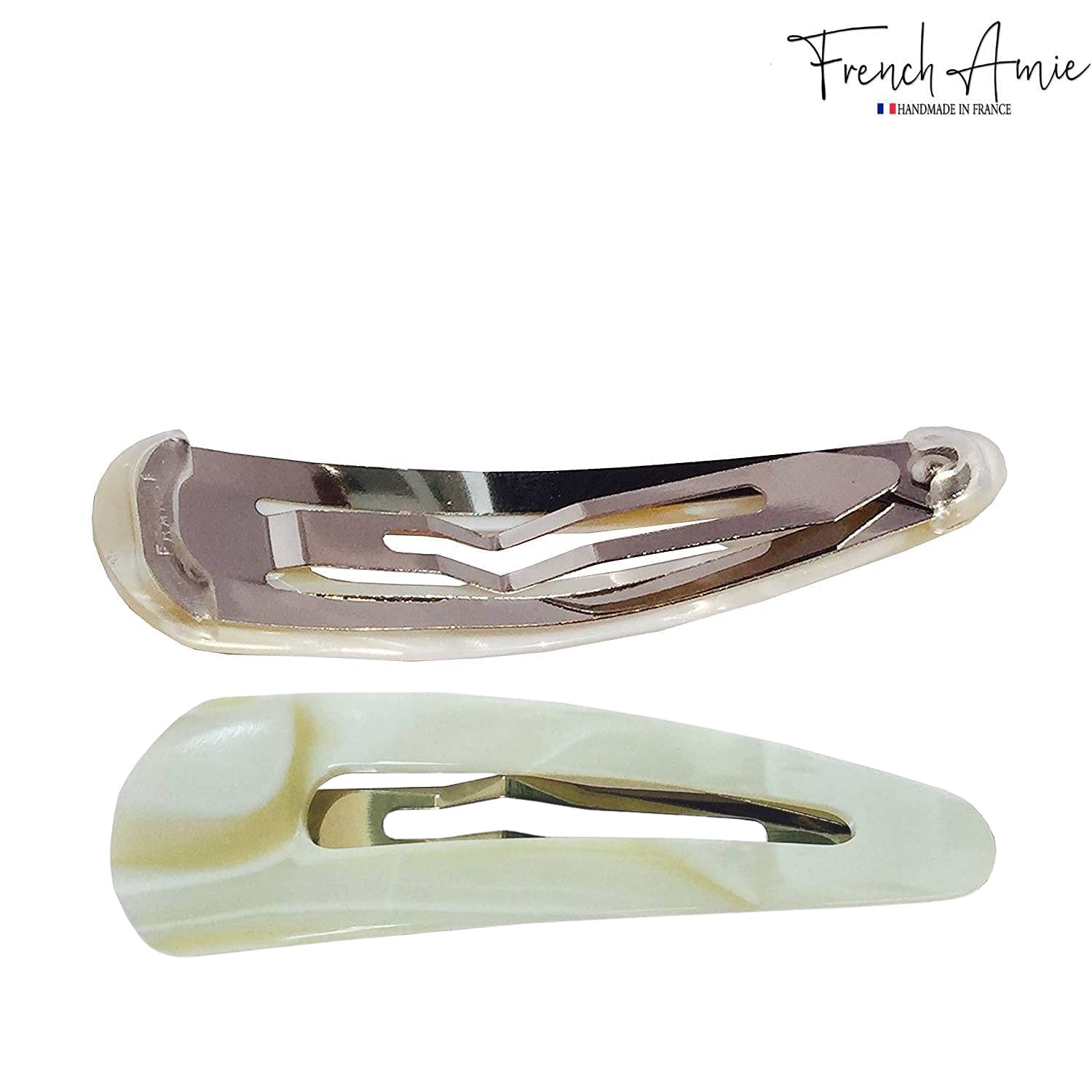 French Amie Clic Clac Large Handmade Cellulose Snap Hair Pins for Women(2 Pcs)