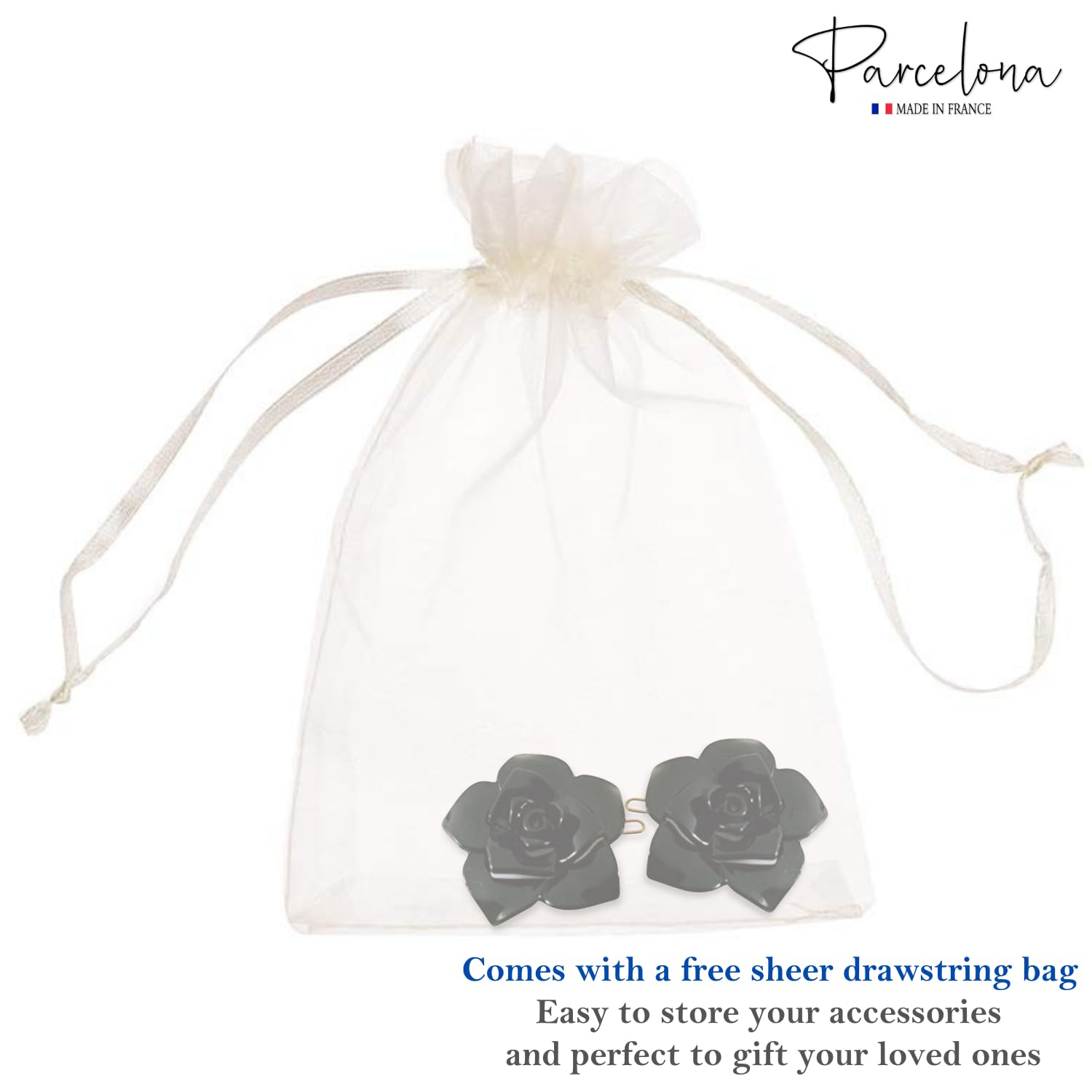 Parcelona French Flower Small 1.5" Cellulose Side Slide Snap Barrettes for Women
