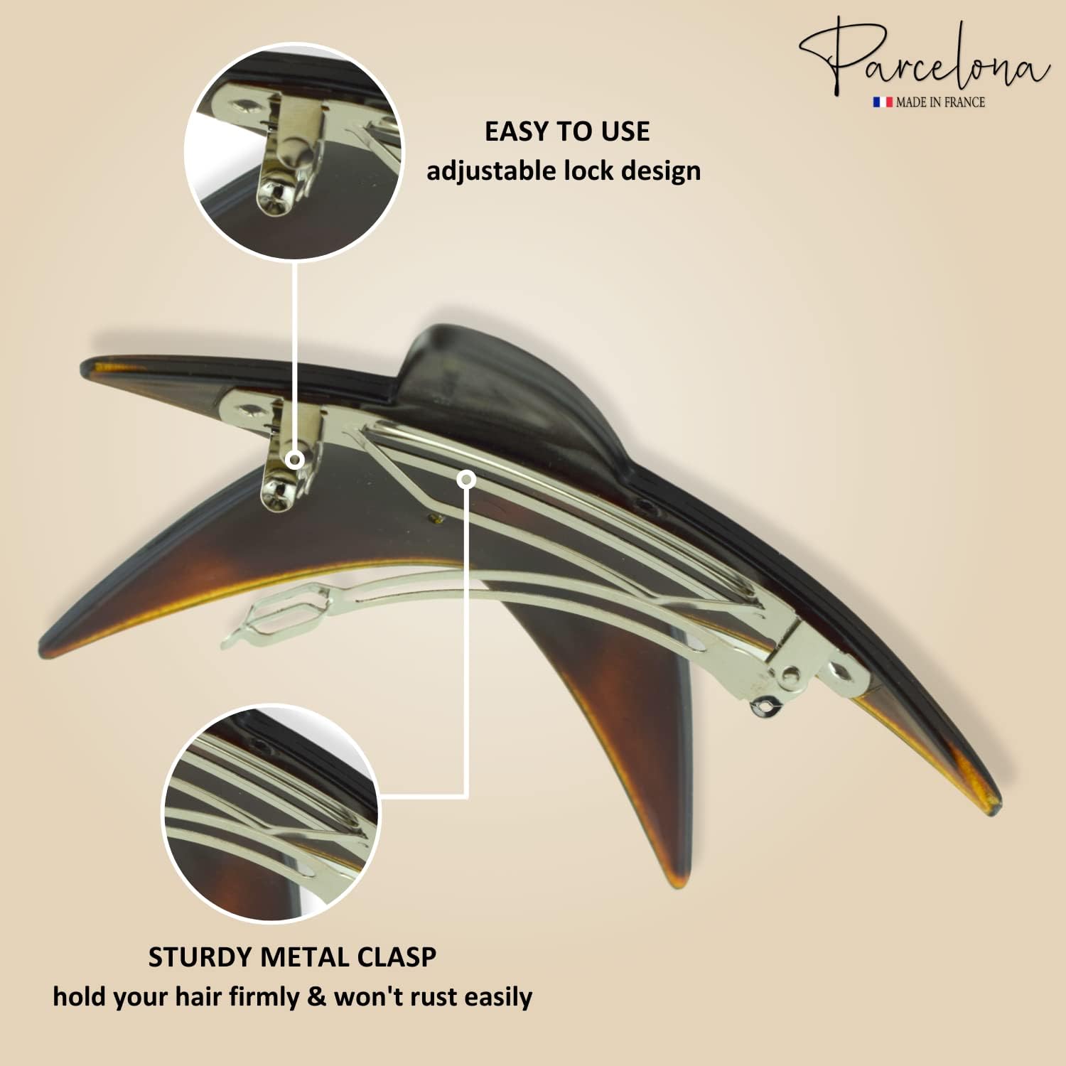 Parcelona French Star Large Shell Brown Cellulose Strong Grip Hair Clip Barrette