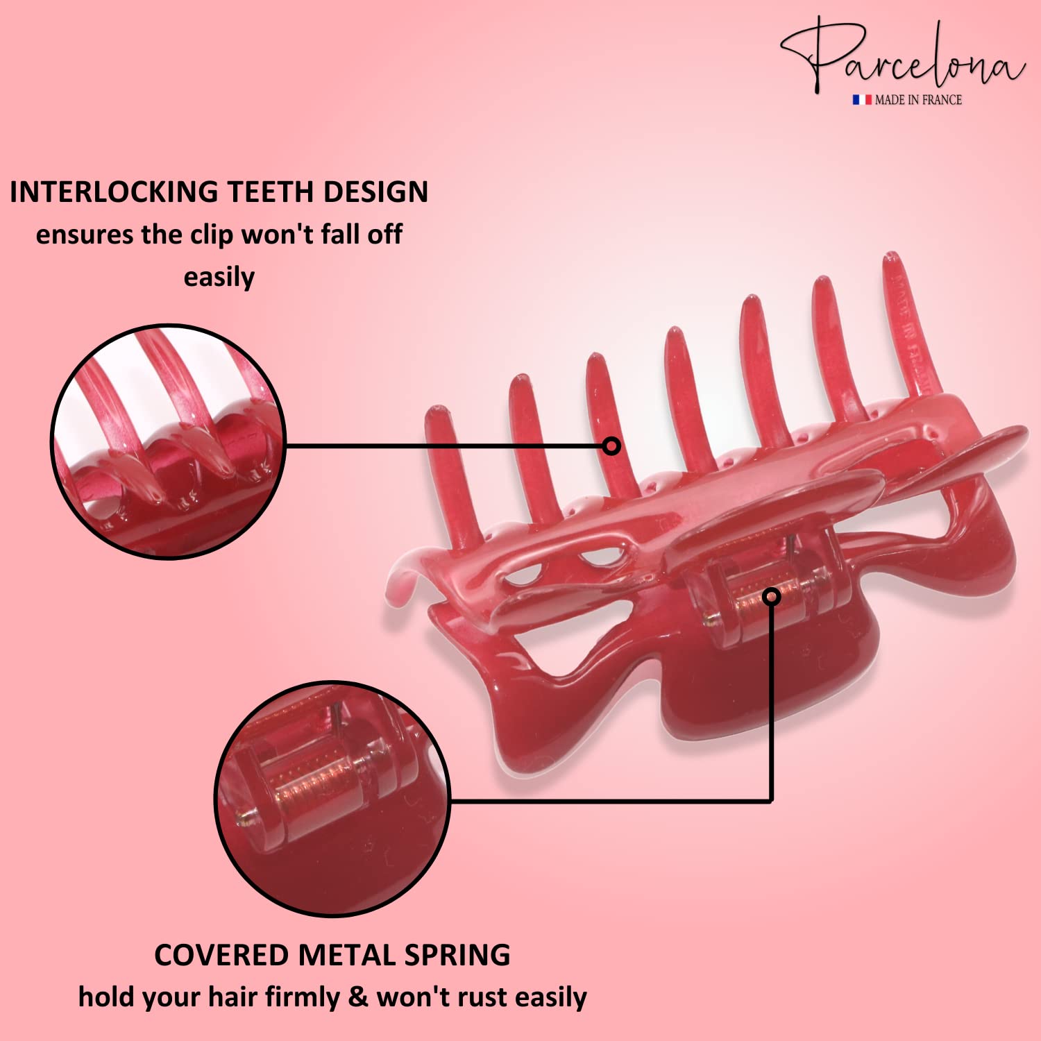 Parcelona French Classic 3" Medium Cellulose Covered Spring Hair Claw Clip