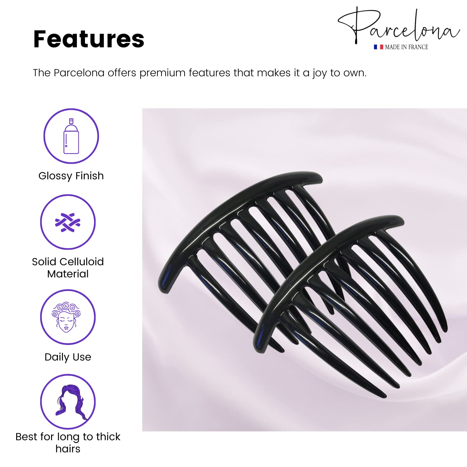 Parcelona French Twist 7 Teeth Large Cellulose Side Hair Combs for Women(2 Pcs)