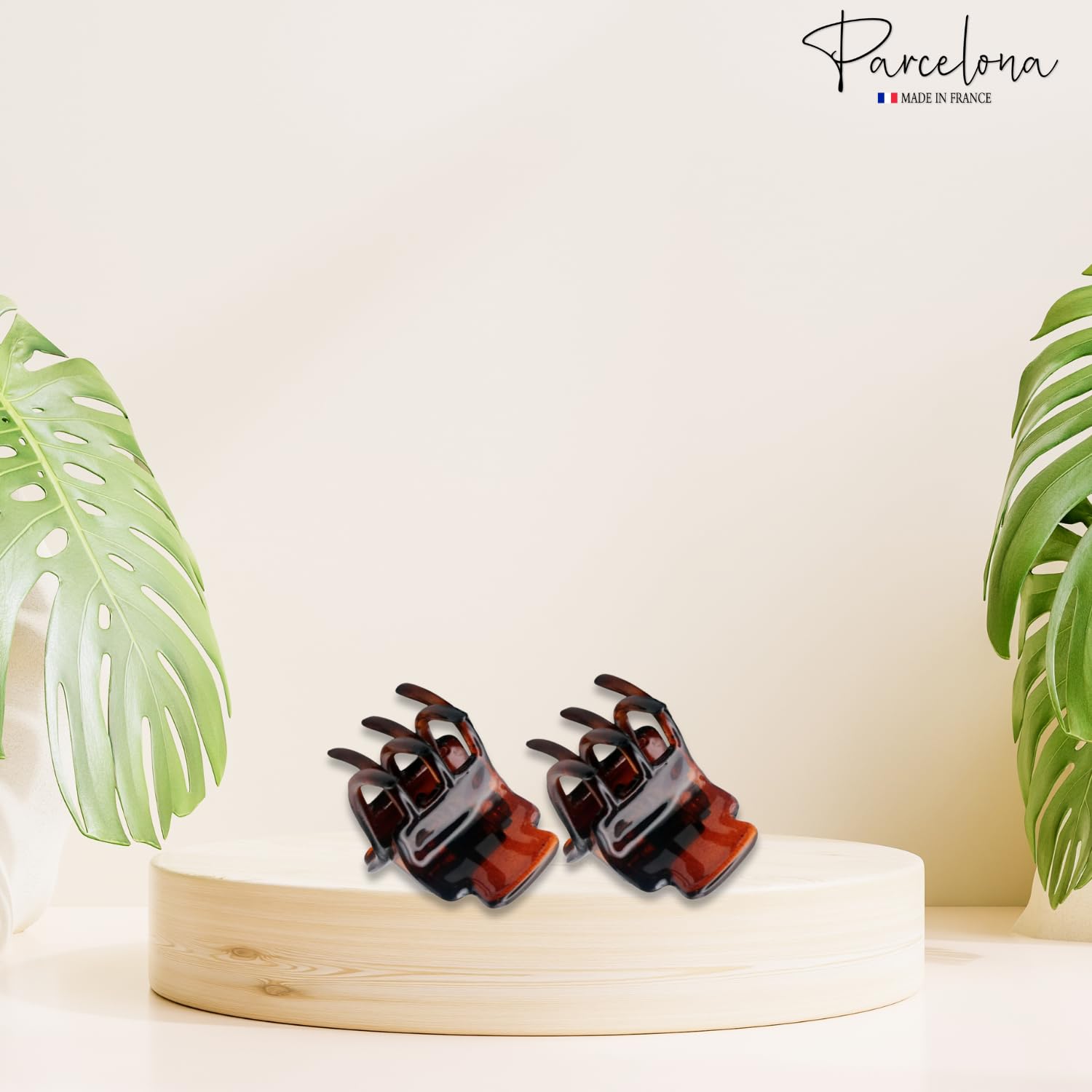 Parcelona French Glossy Square Very Small Cellulose Hair Claws for Women 2Pcs