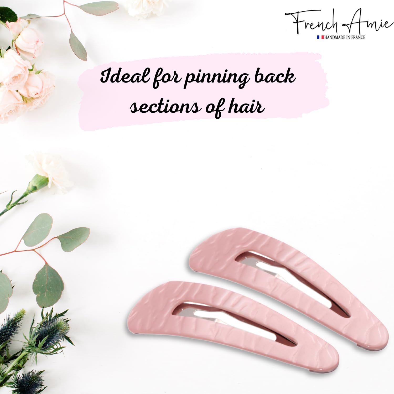 French Amie Clic Clac Large Handmade Cellulose Snap Hair Pins for Women(2 Pcs)