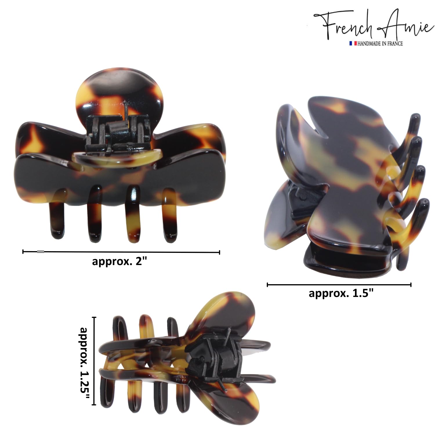 French Amie Grace Small 2” Cellulose Handmade Flexible Hair Claw for Thin Hair