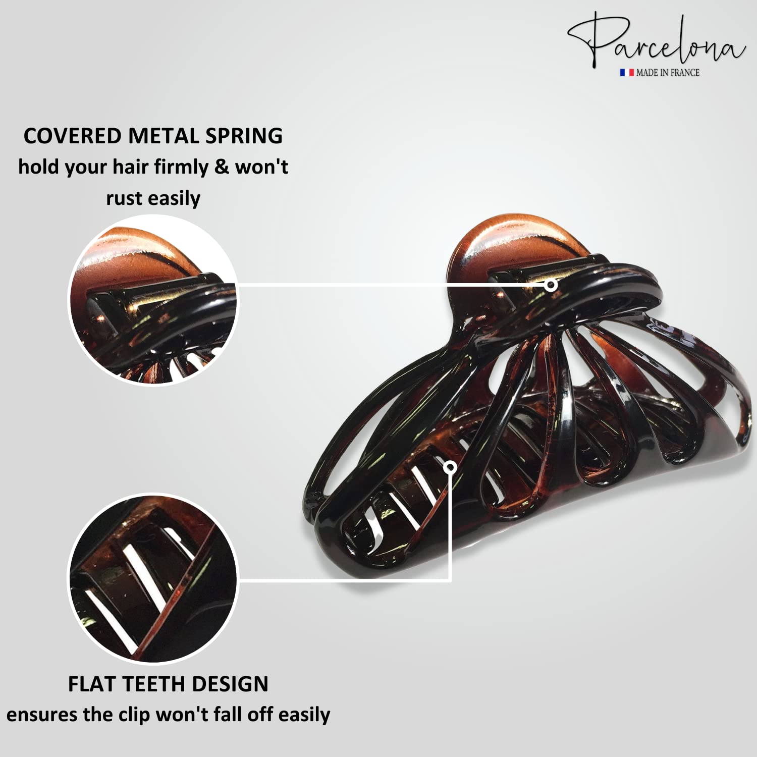 Parcelona French Rain Drop Large 2 Pcs Shell & Black Cellulose Jaw Hair Claw