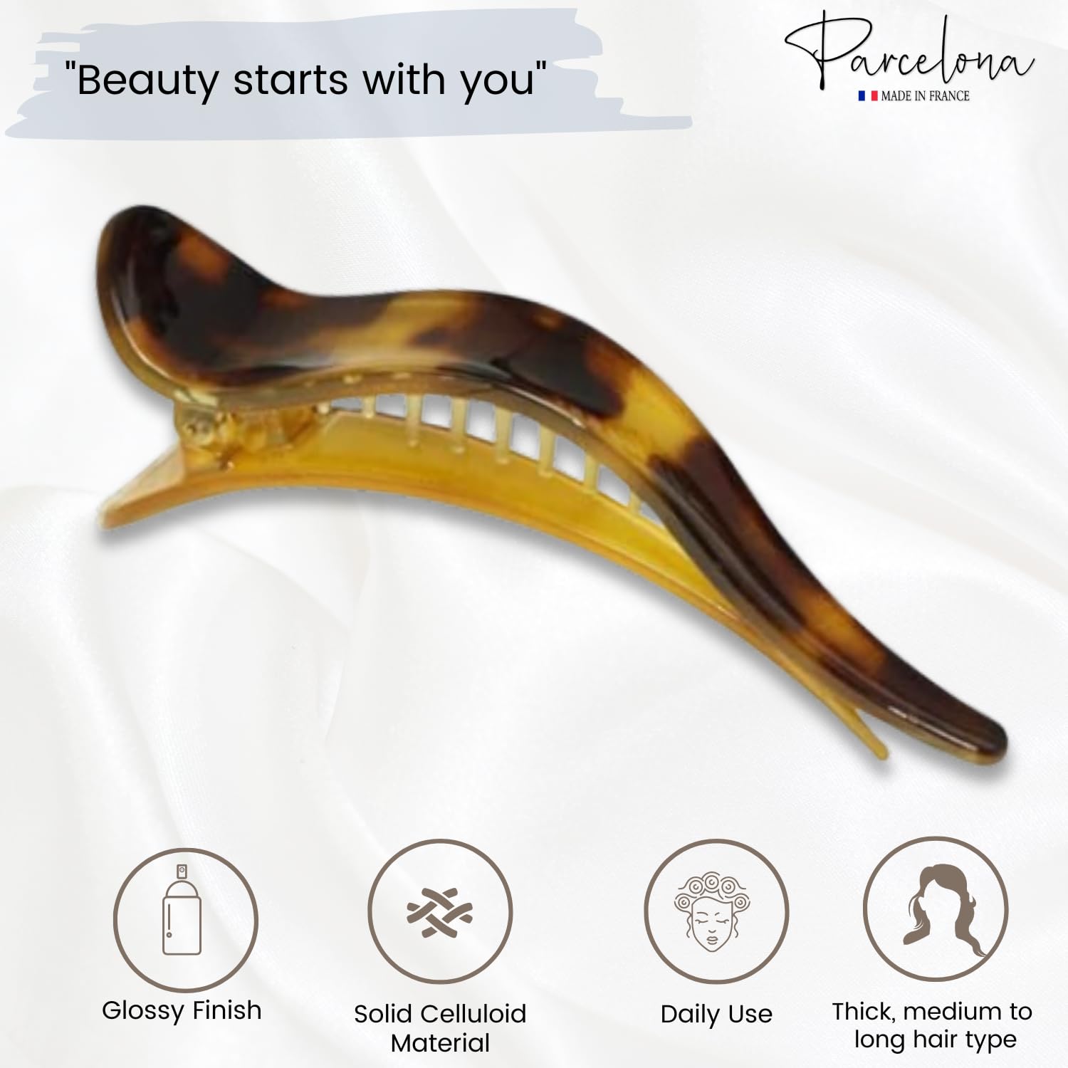 Parcelona French Brill Beak Large Cellulose Slide in Claw Clip Clamp for Women