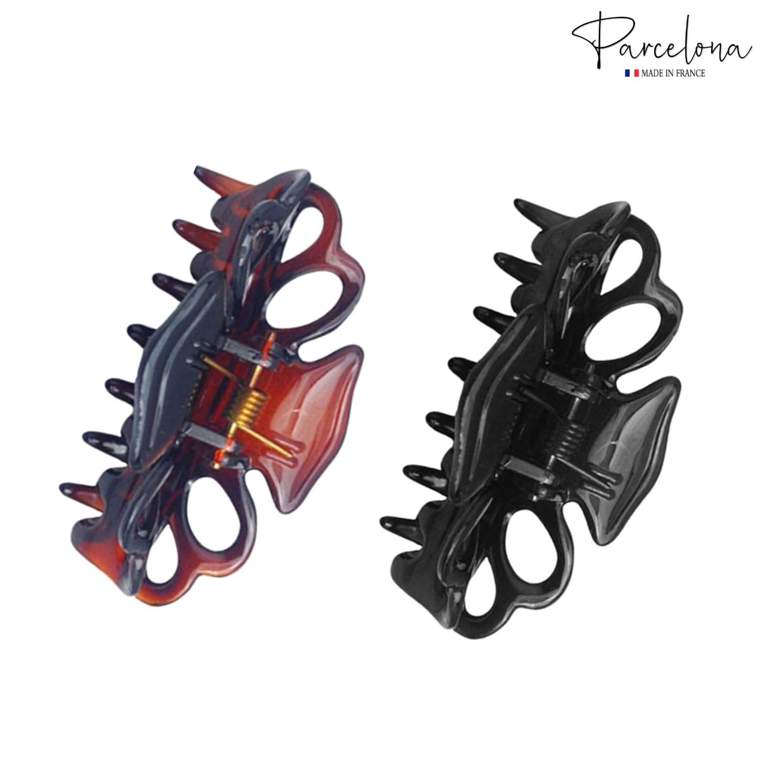 Parcelona French Double Loop Small Tortoise Shell and Black Jaw Hair Claw
