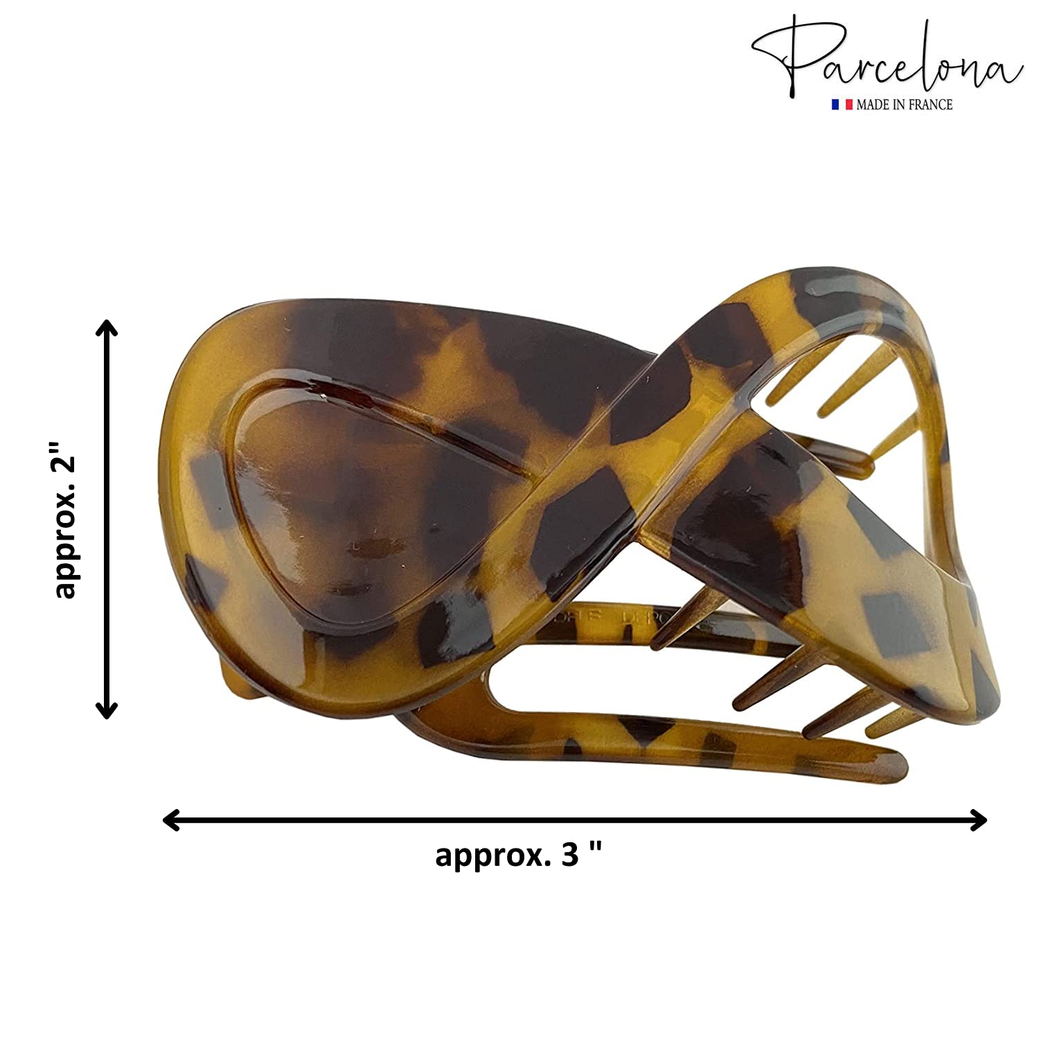 Parcelona French Infinity Loop Medium 3” Cellulose Hair Claw for Women and Girls