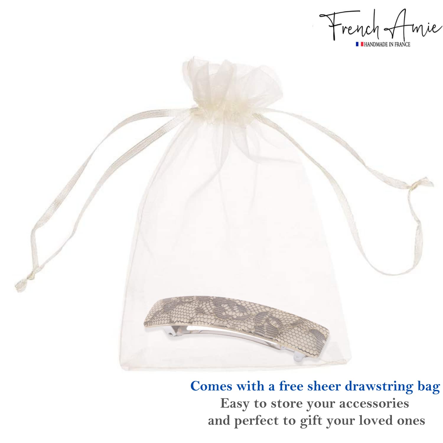 French Amie Oblong 3 1/2" Cellulose Handmade Automatic Hair Barrette for Women
