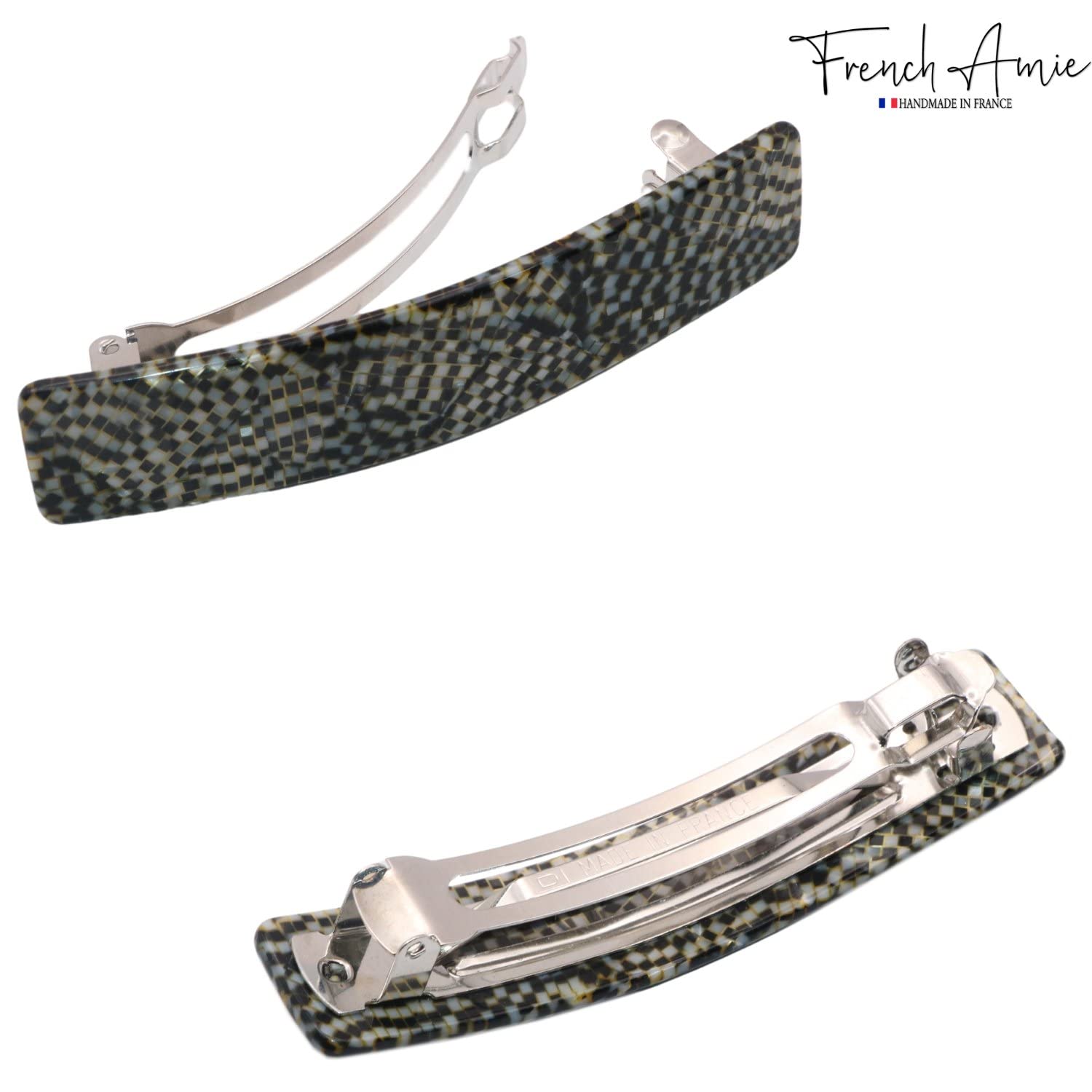 French Amie Oblong 3 1/2" Cellulose Handmade Automatic Hair Barrette for Women