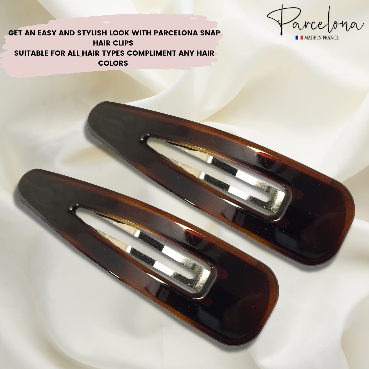 Parcelona French Clic Clac Extra Large Cellulose Snap Hair Pins for Women(2 Pcs)