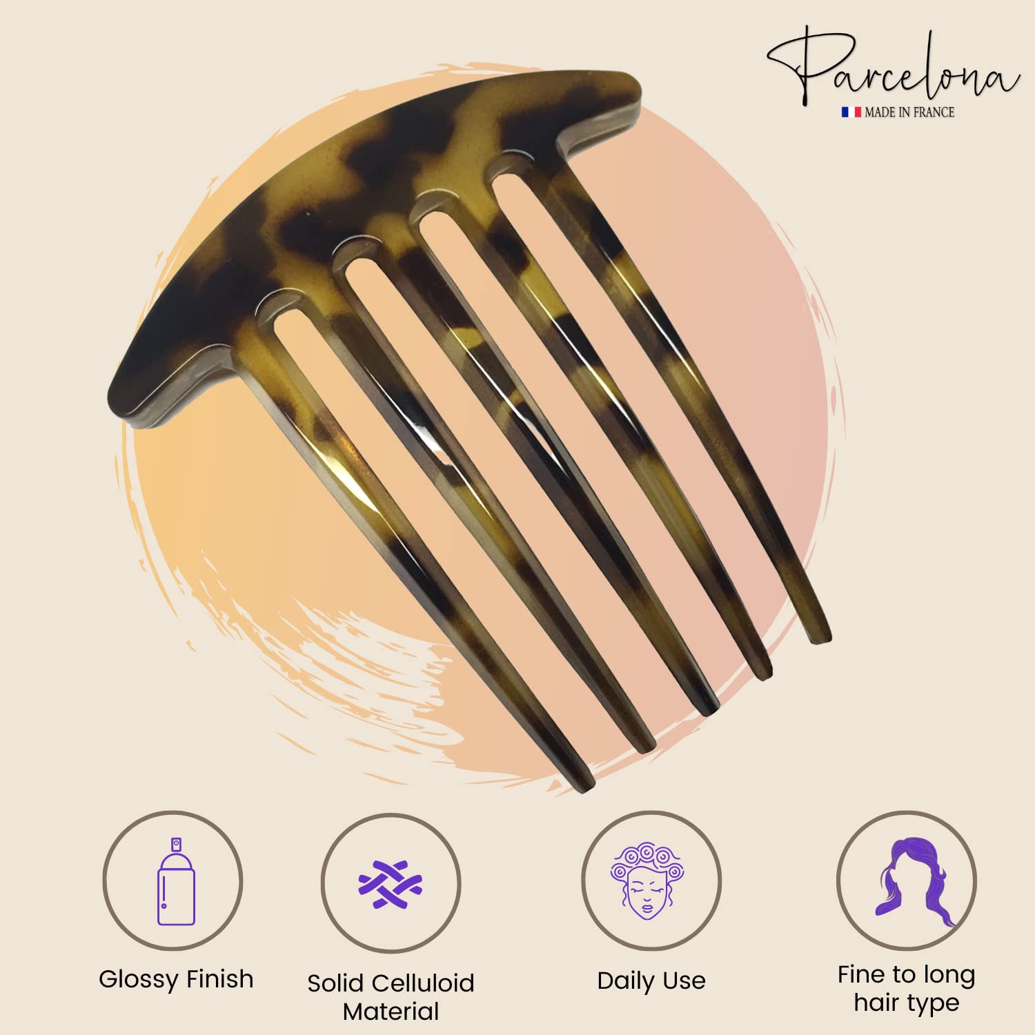 Parcelona French Medium Interlocking Light Tortoise Shell Side Hair Comb 2 pcs