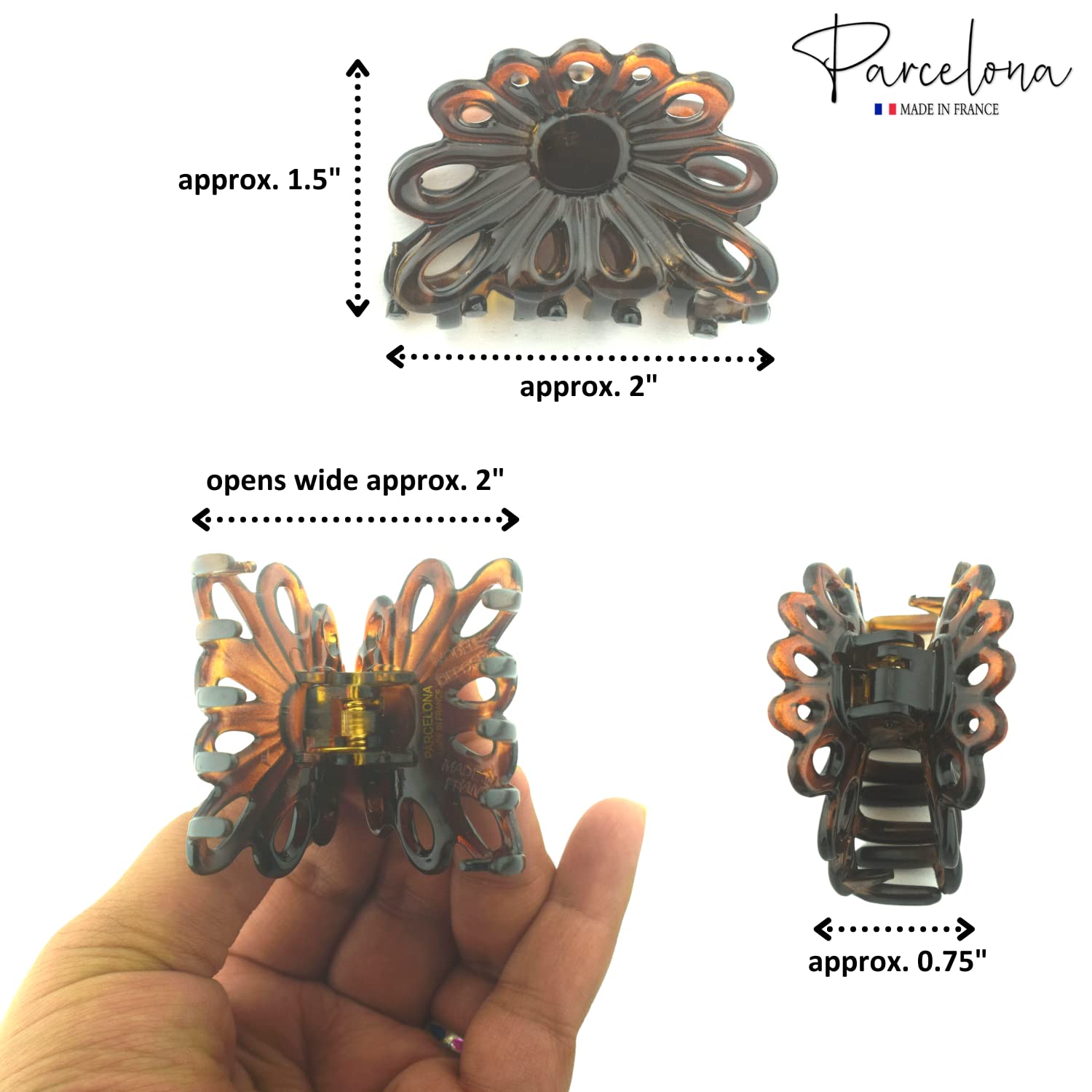 Parcelona French Plume Small Shell & Black Set of 2 Jaw Hair Claw Clip 2 Inch