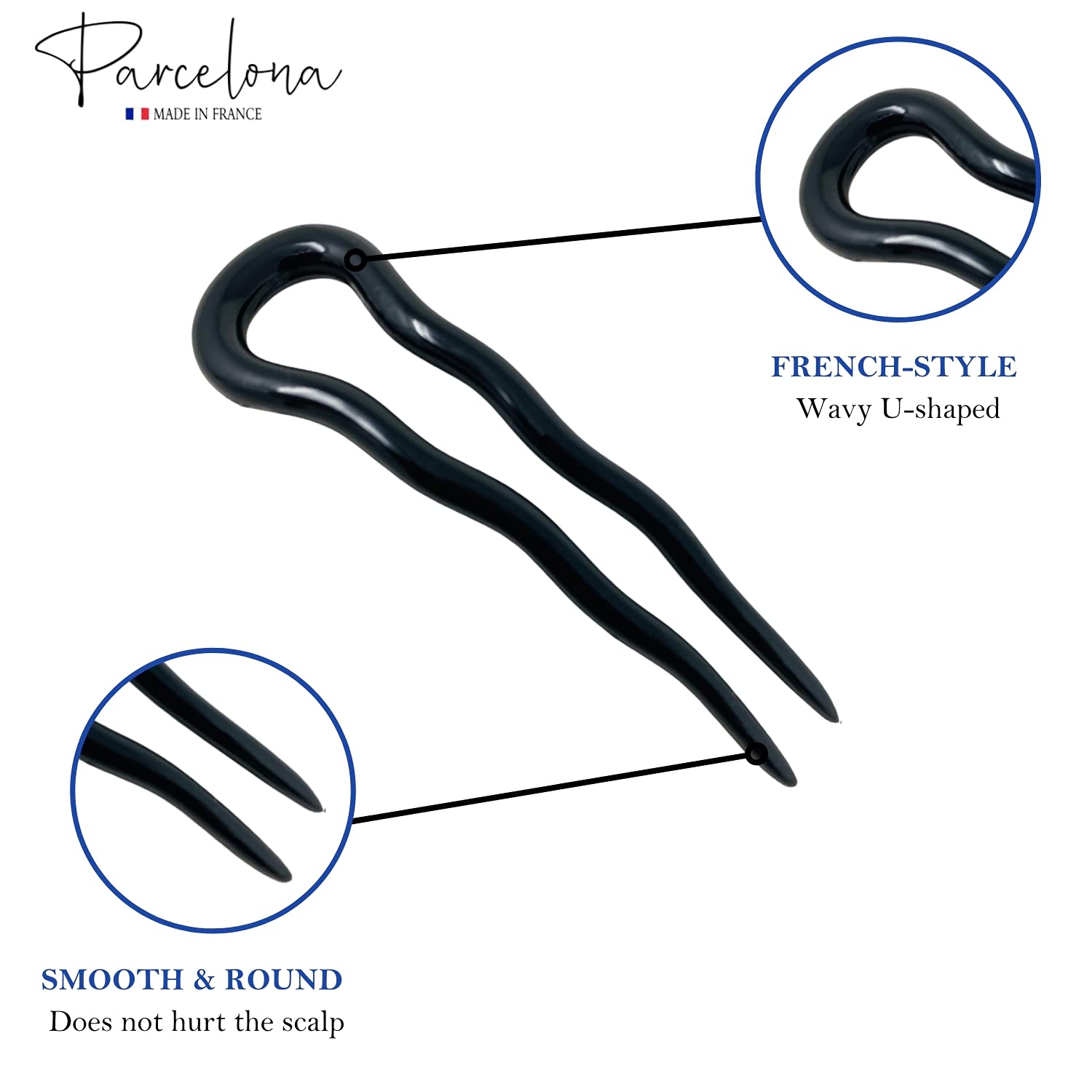 Parcelona French Mystic Large 3" Cellulose Chignon U Shaped Hair Pins(Set of 2)