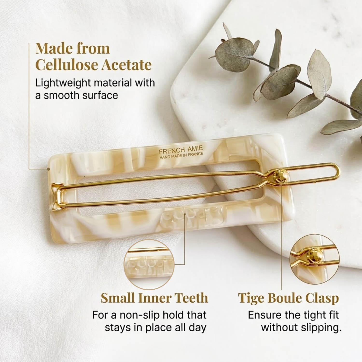 French Amie Small 2.25 Inch Open Window Rectangle Hair Barrette Clip Set of 2