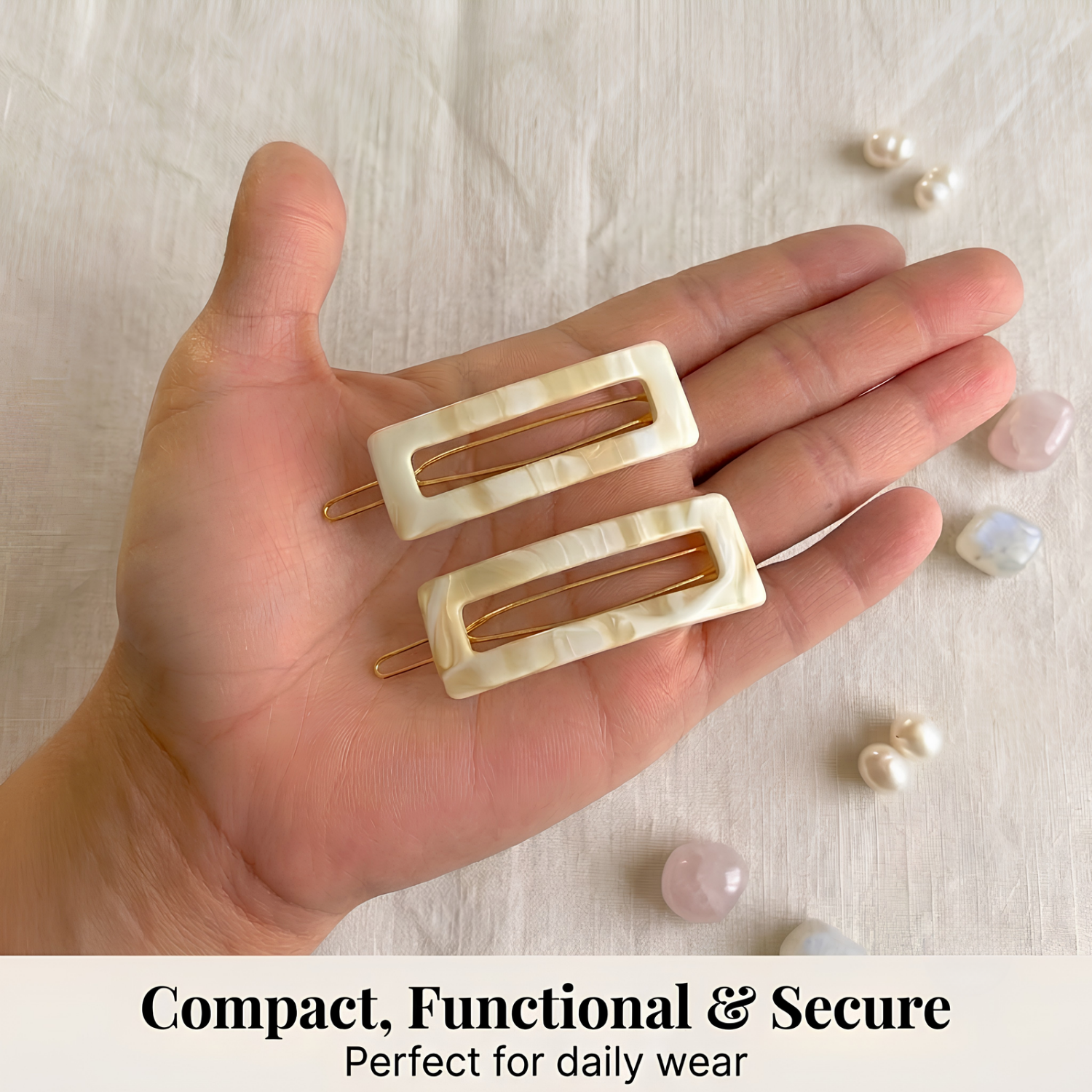 French Amie Small 2.25 Inch Open Window Rectangle Hair Barrette Clip Set of 2