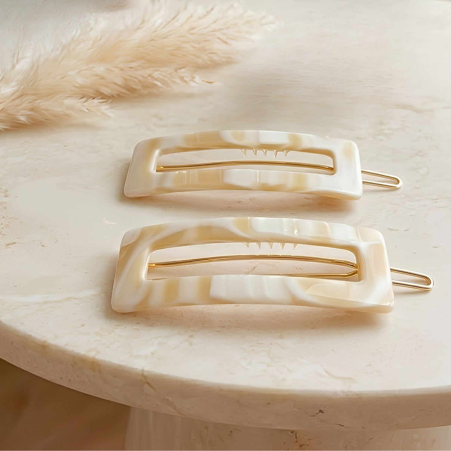 French Amie Small 2.25 Inch Open Window Rectangle Hair Barrette Clip Set of 2