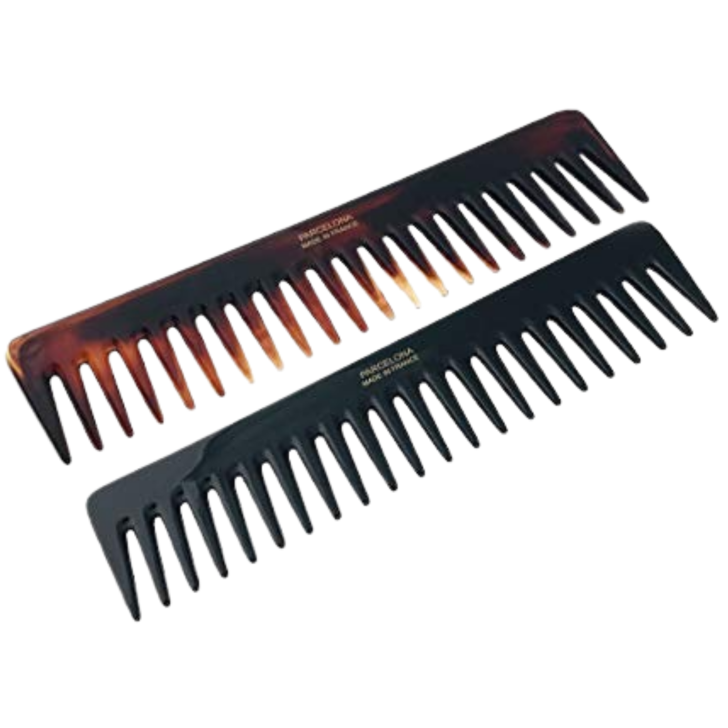 Parcelona French Volume Long Rake Set of 2 Shell Black Cellulose Wide Hair Combs