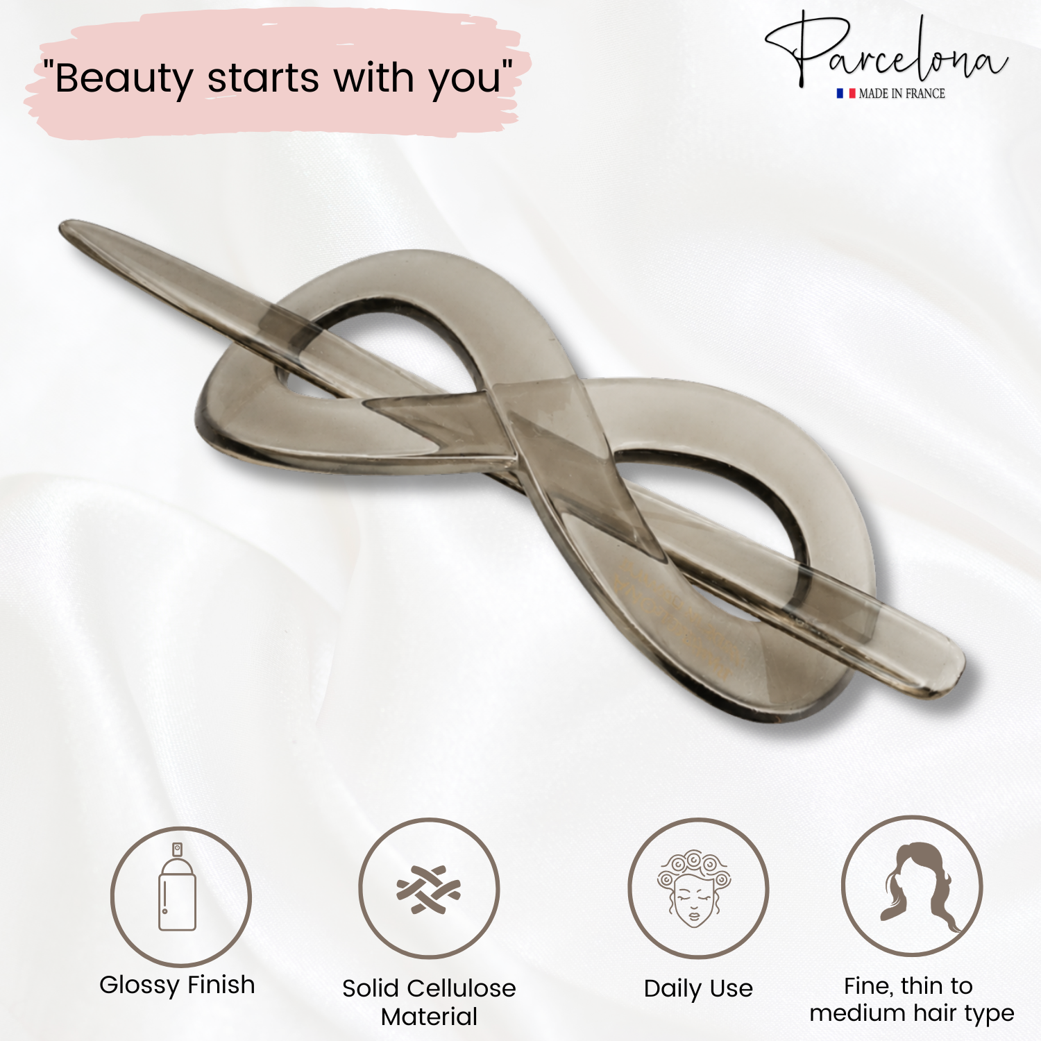 Parcelona French Infinity Medium Cellulose Hair Slider Bun Cover for Women