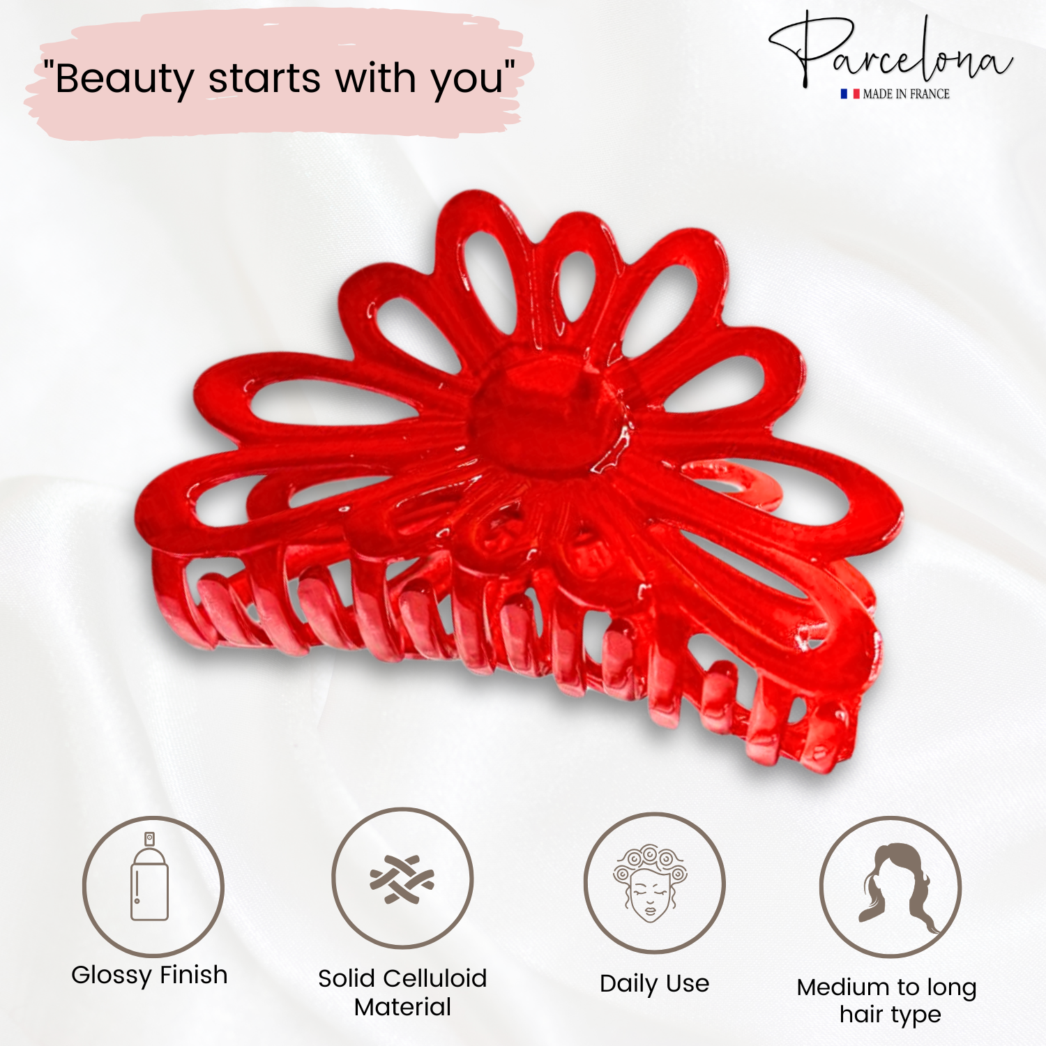 Parcelona French Plume Medium 3" Cellulose Acetate Hair Claw for Women and Girls