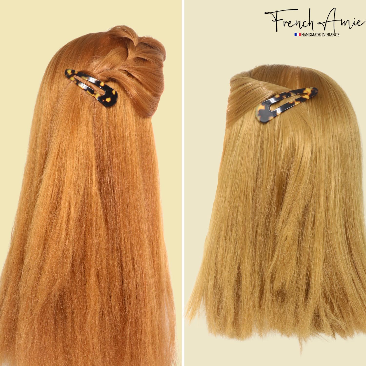 French Amie Clic Clac Large Handmade Cellulose Snap Hair Pins for Women(2 Pcs)