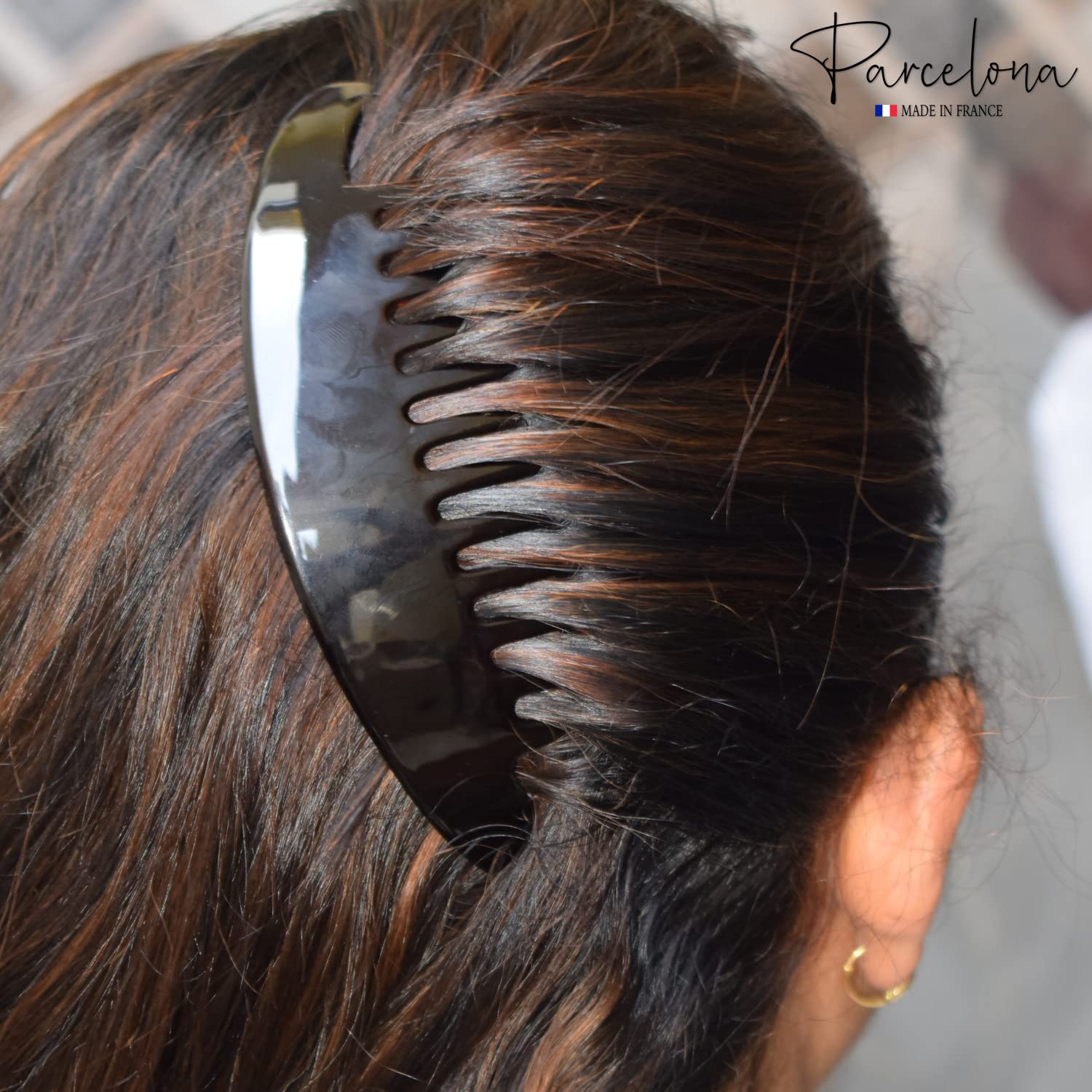 Parcelona French Alice Large Cellulose 12 Teeth Side Hair Combs for Women 2 Pcs