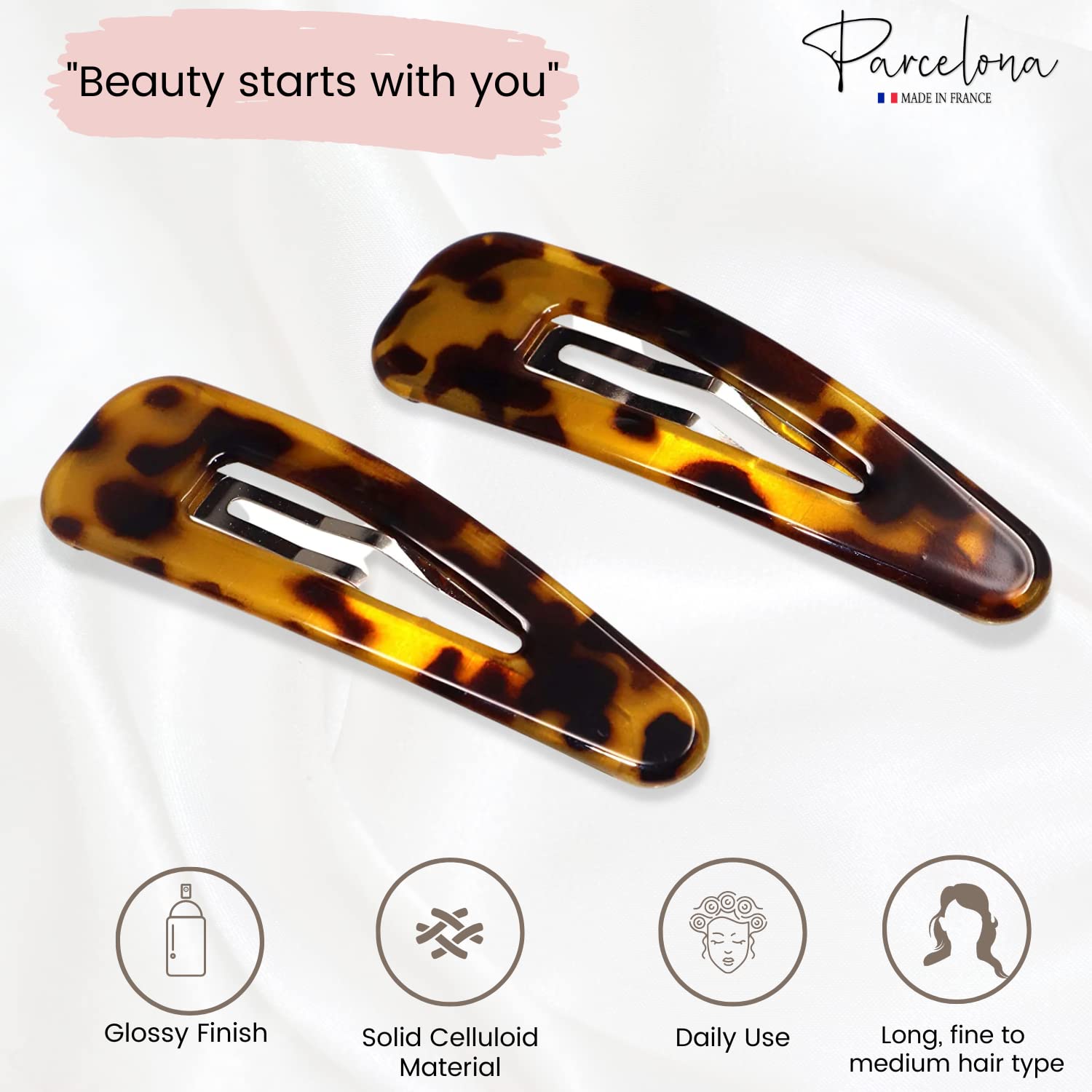 Parcelona French Clic Clac Extra Large Cellulose Snap Hair Pins for Women(2 Pcs)