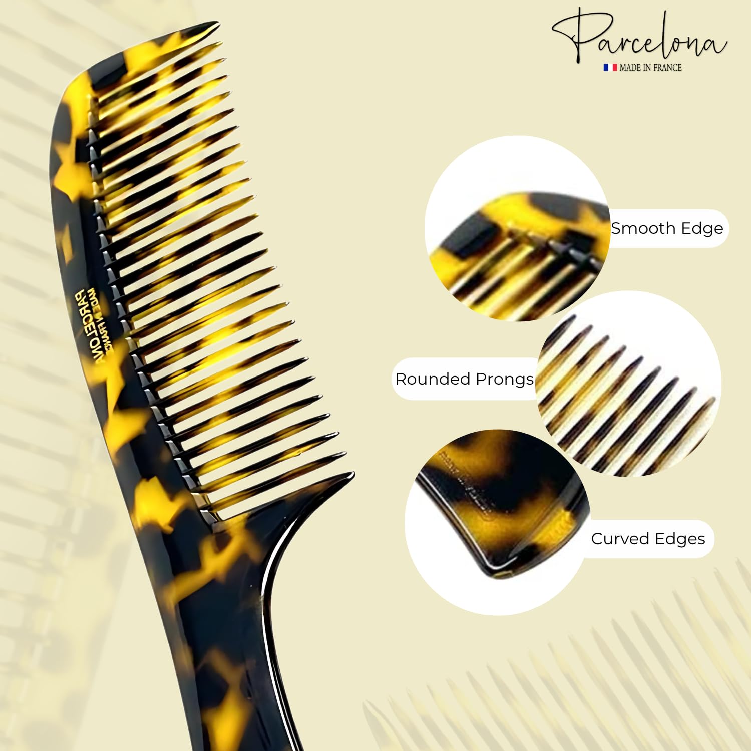 Parcelona French Wide Tooth Yellow Tokyo Large 8 3/4” Set of 2 Professional Hair