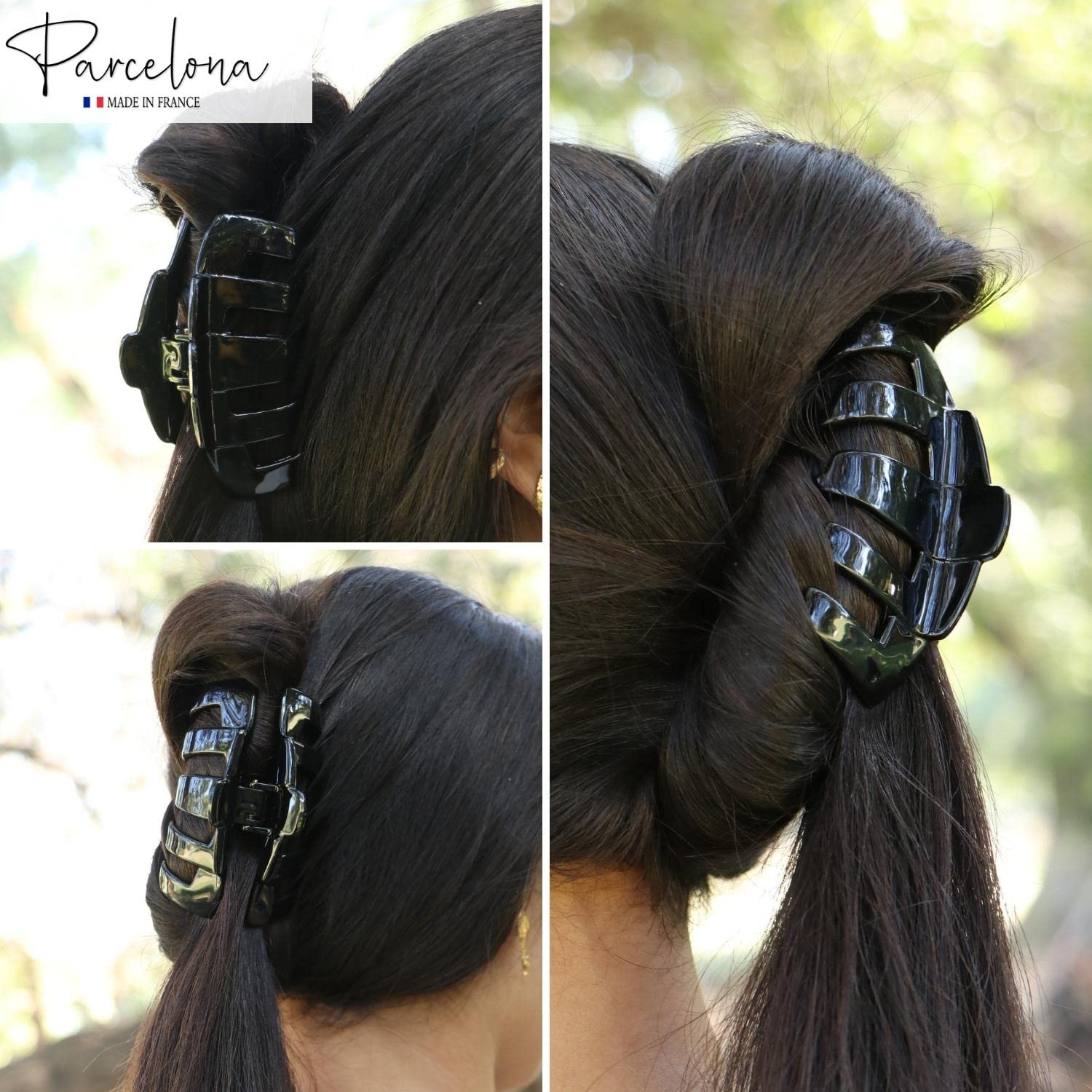 Parcelona French Tubular Large Cellulose Covered Spring Jaw Hair Claw for Women