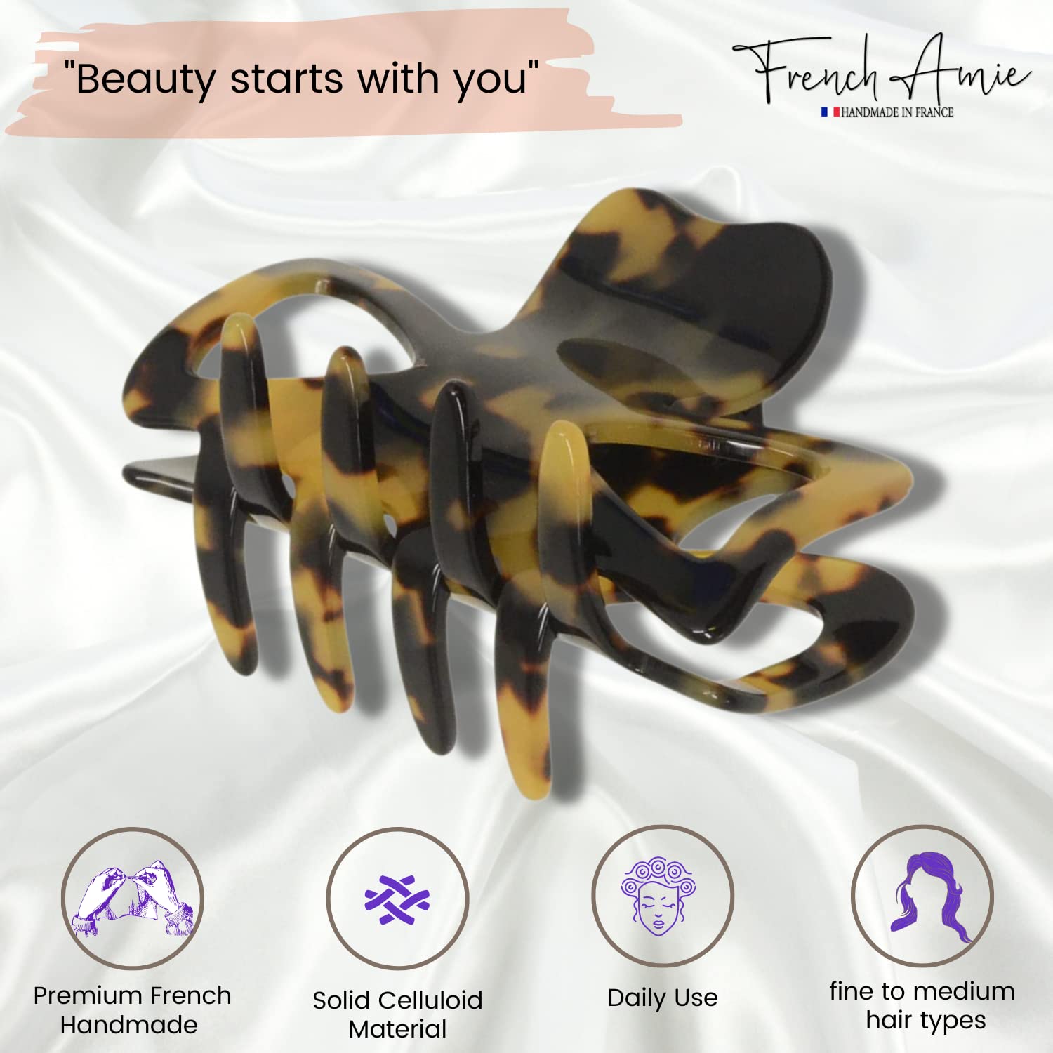 French Amie Classic Butterfly 3" Medium Handmade Cellulose Hair Claw