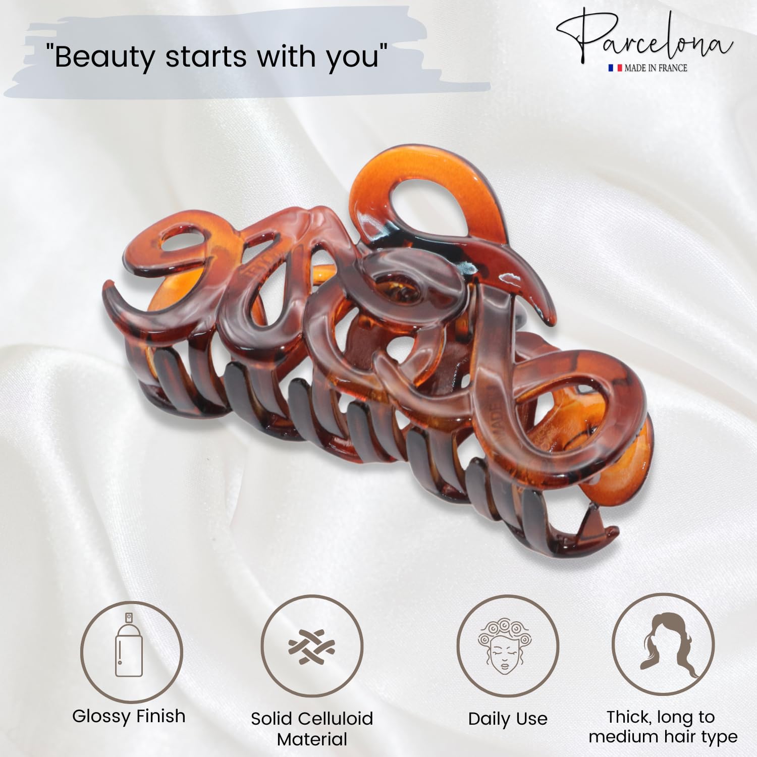 Parcelona French Love Medium 3" Cellulose Acetate Hair Claw Clip for Women