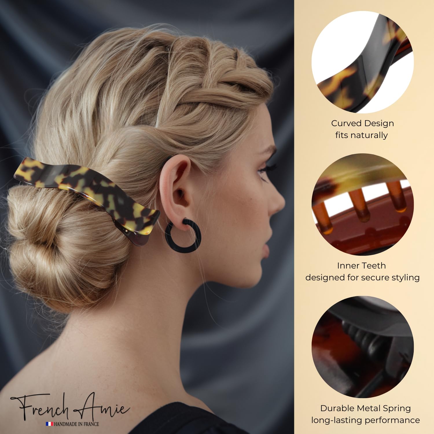 French Amie Duckbill Style Curved Rectangle Hair Claw – Women Girls Hair Clip