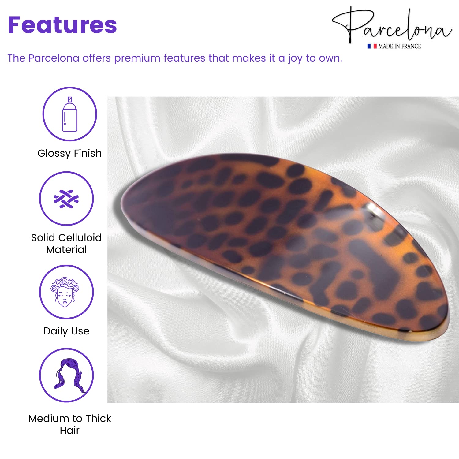Parcelona French Oval Large 4" Cellulose Automatic Hair Barrette for Women