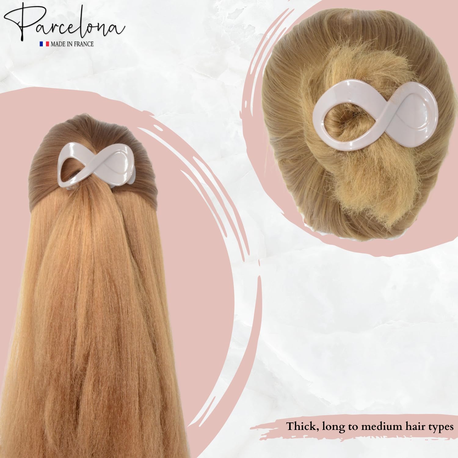 Parcelona French Infinity Loop Medium 3” Cellulose Hair Claw for Women and Girls