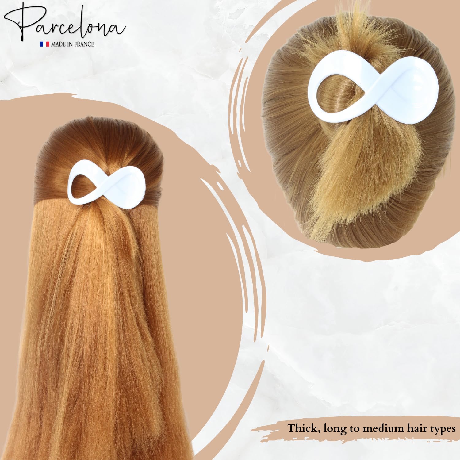 Parcelona French Infinity Loop Medium 3” Cellulose Hair Claw for Women and Girls