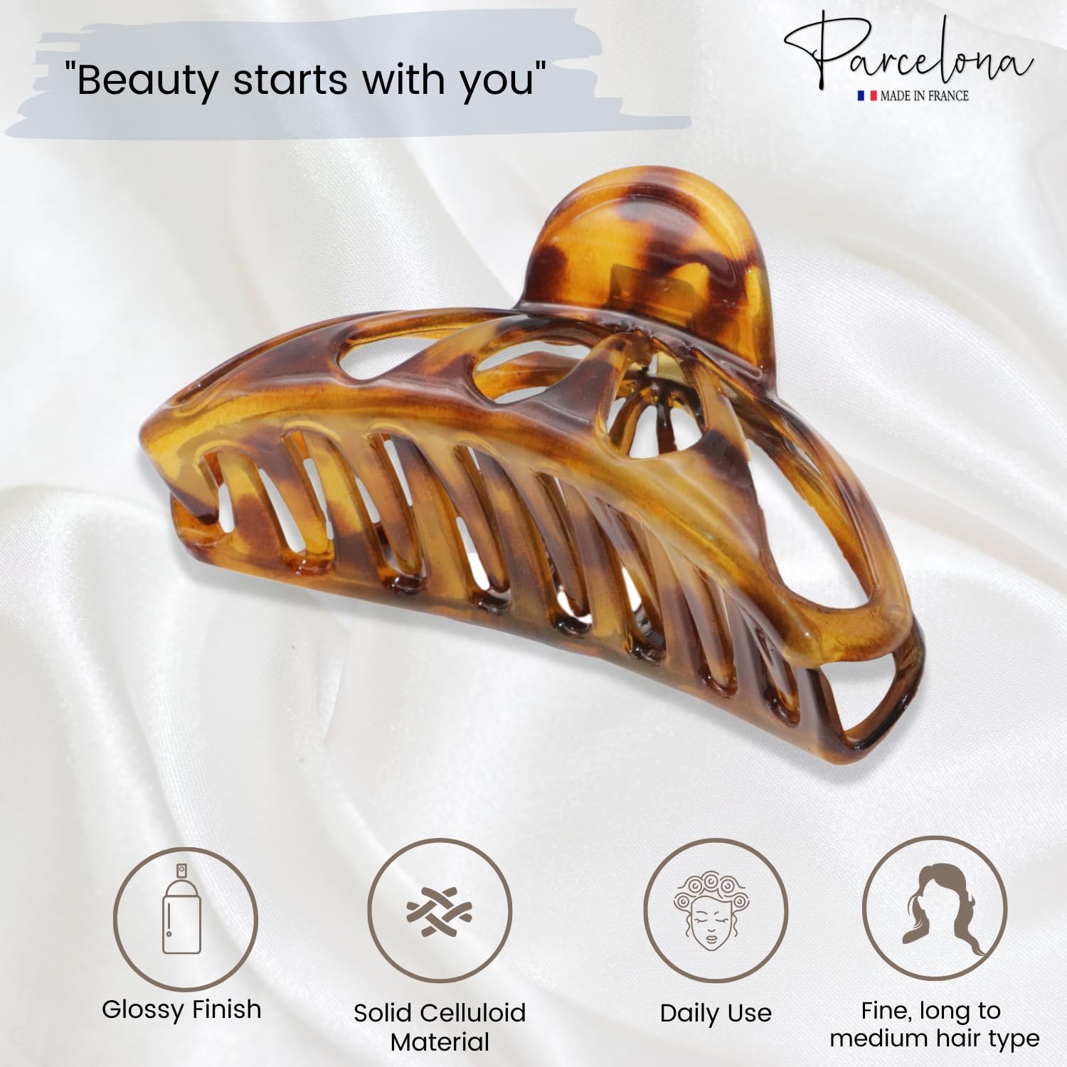 Parcelona French Rain Drop 4" Large Cellulose Jaw Hair Claw for Women