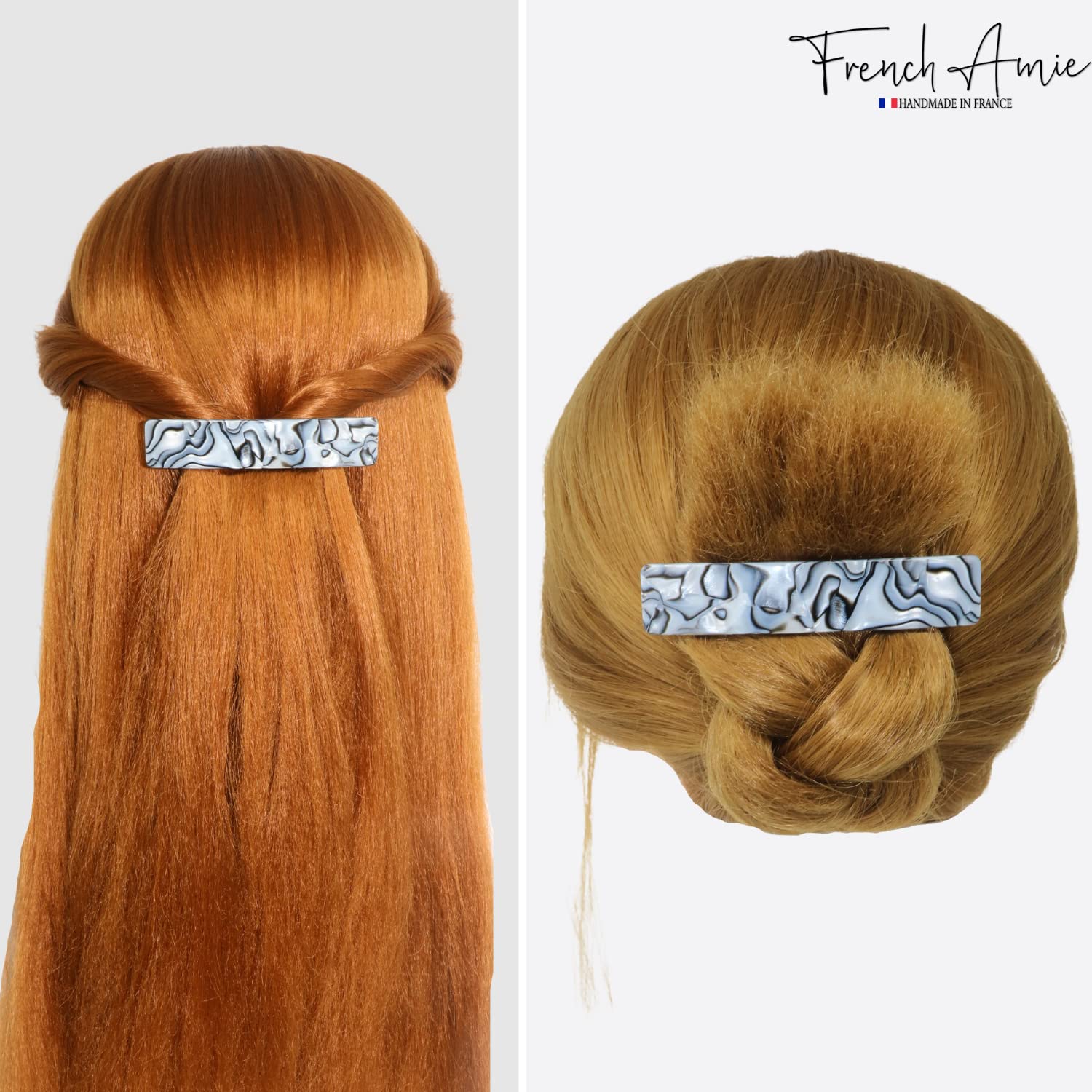 French Amie Oblong 3 1/2" Cellulose Handmade Automatic Hair Barrette for Women