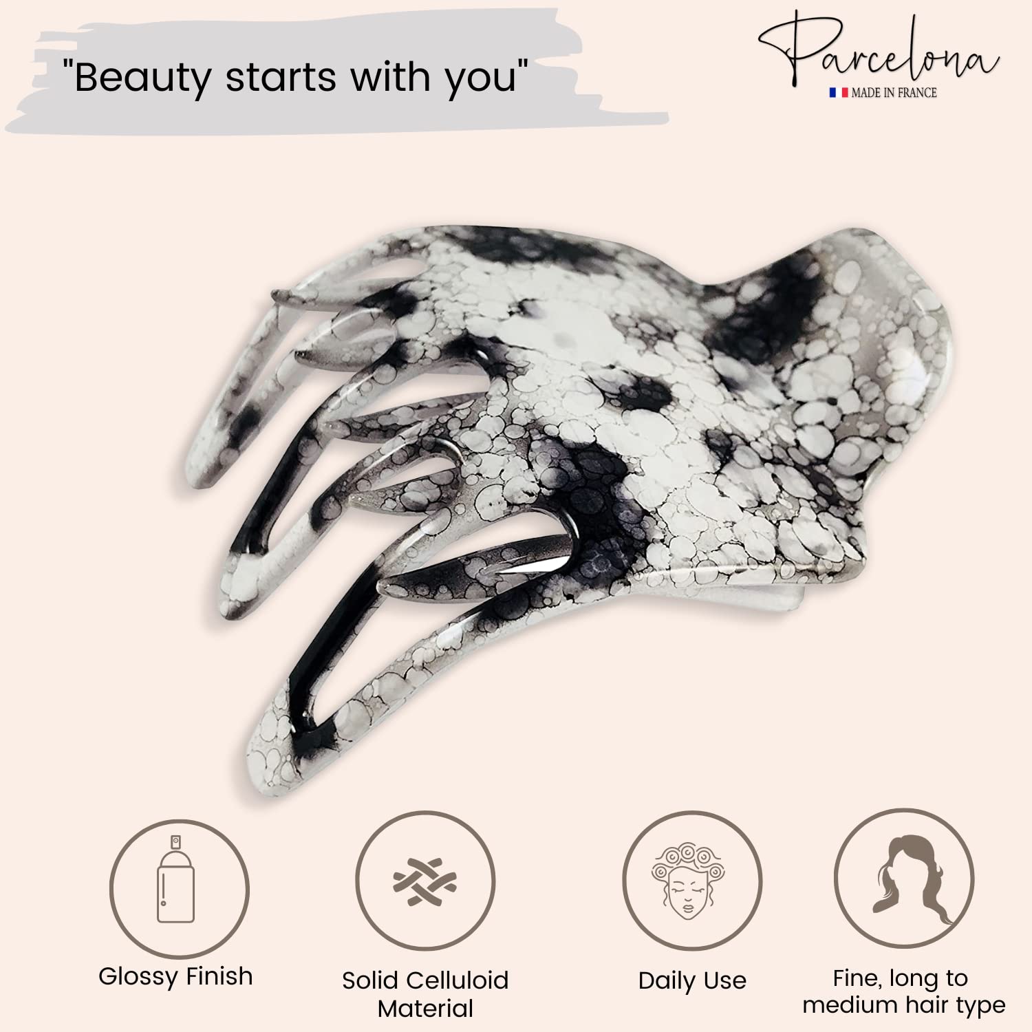 Parcelona French Wide Paw Medium Cellulose Side Slide Yoga Hair Claw for Women