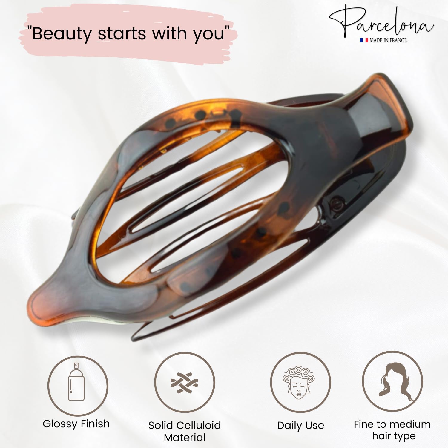 Parcelona French Wide Beak Large Cellulose Side Slide-In Hair Claw for Women