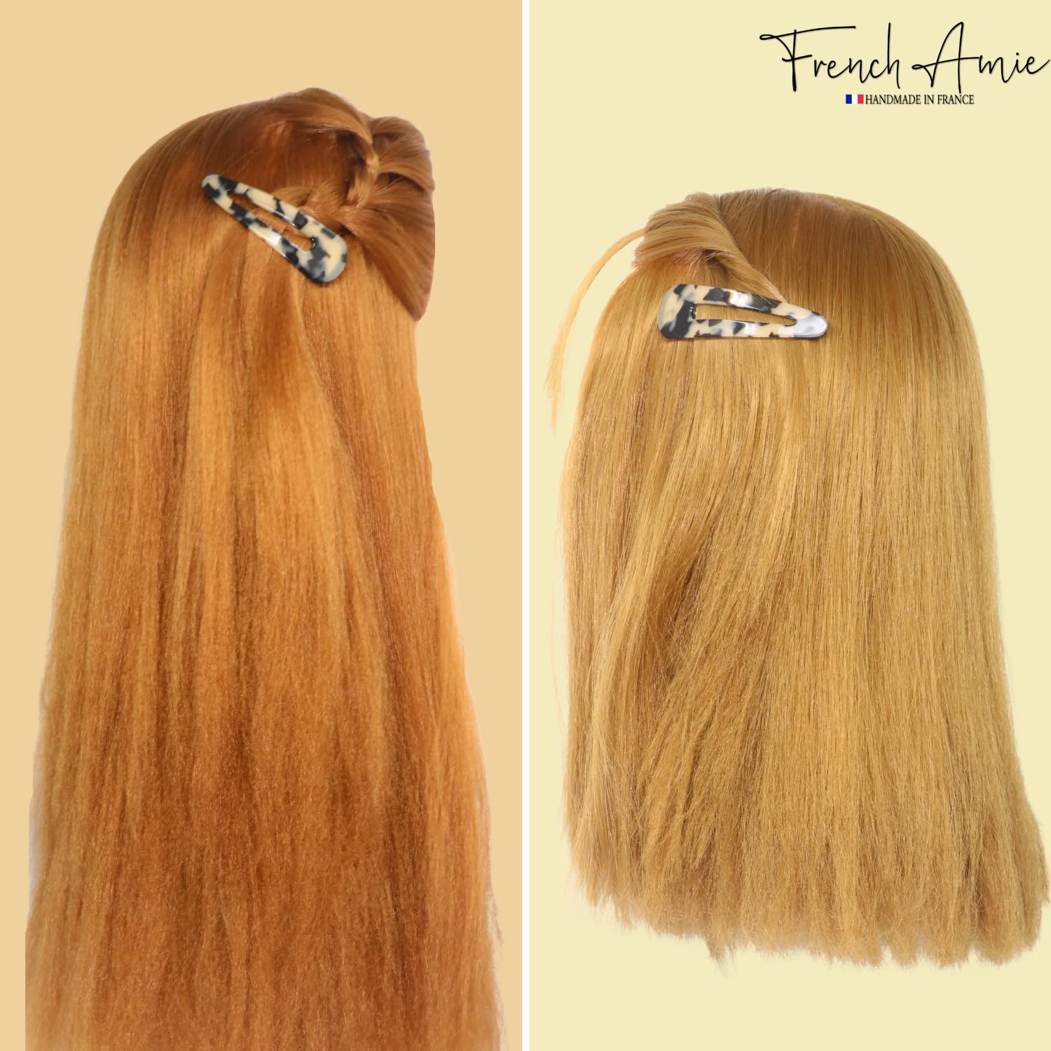French Amie Clic Clac Large Handmade Cellulose Snap Hair Pins for Women(2 Pcs)