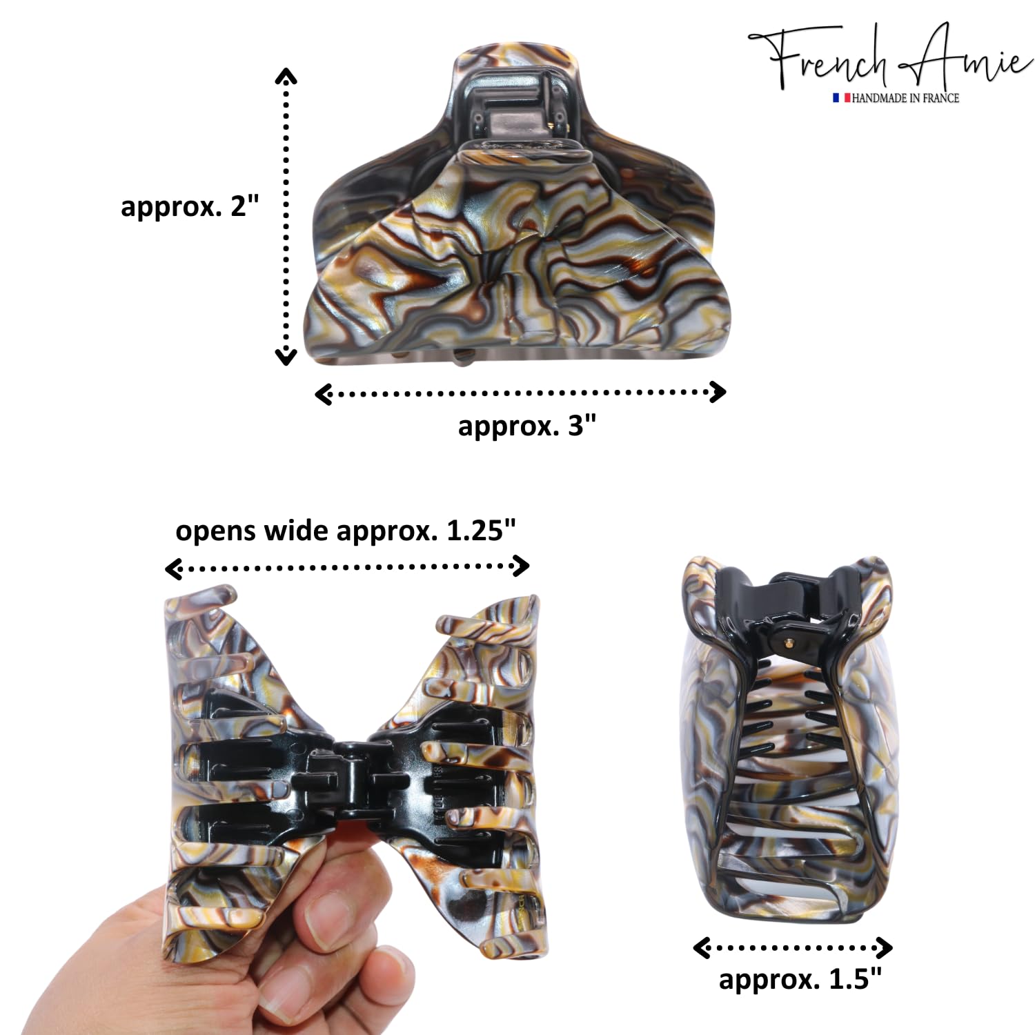 French Amie Tubular Wide Large Handmade Cellulose Jaw Hair Claw for Women