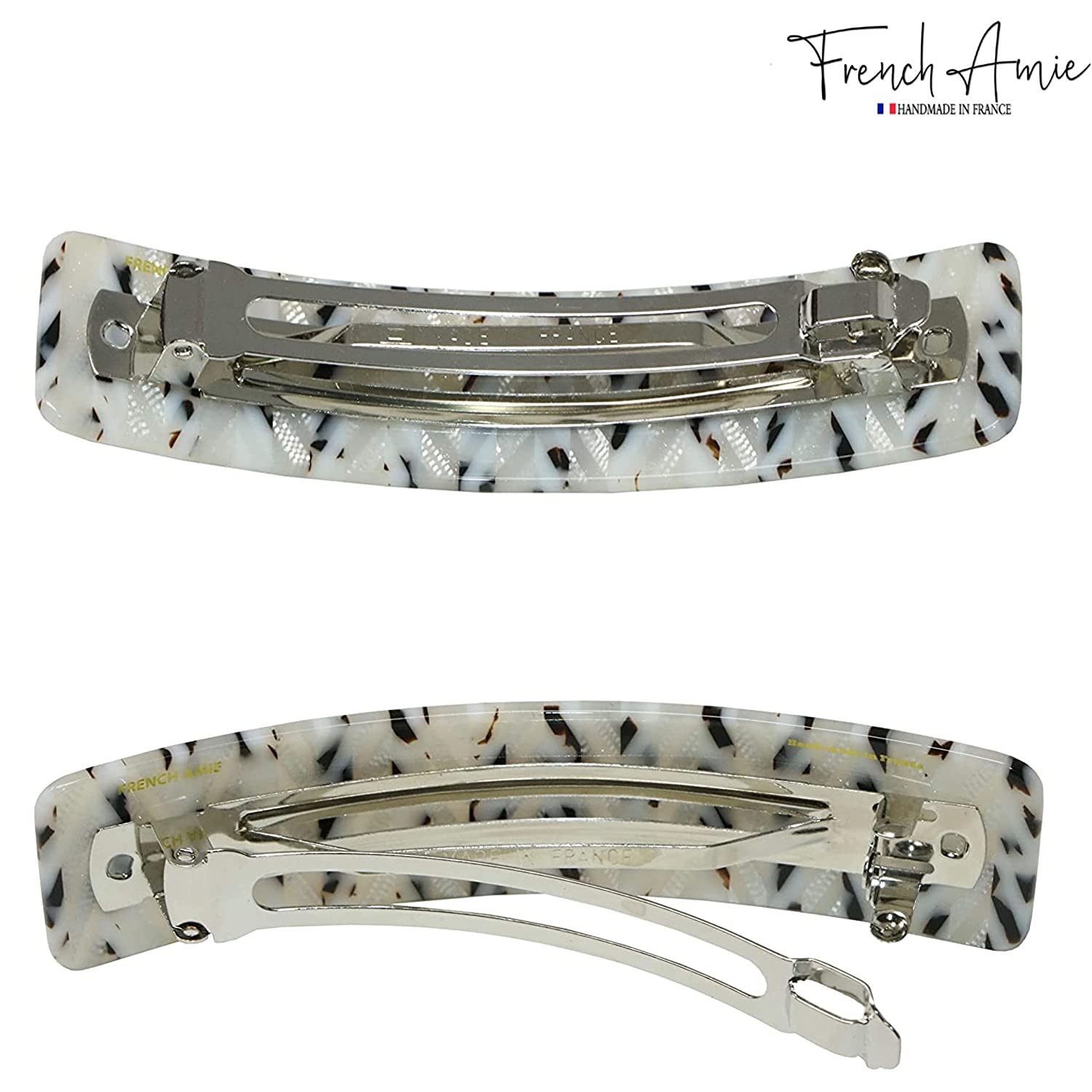 French Amie Long Rectangle Handmade Large Hair Barrette Clip for Women N Girls
