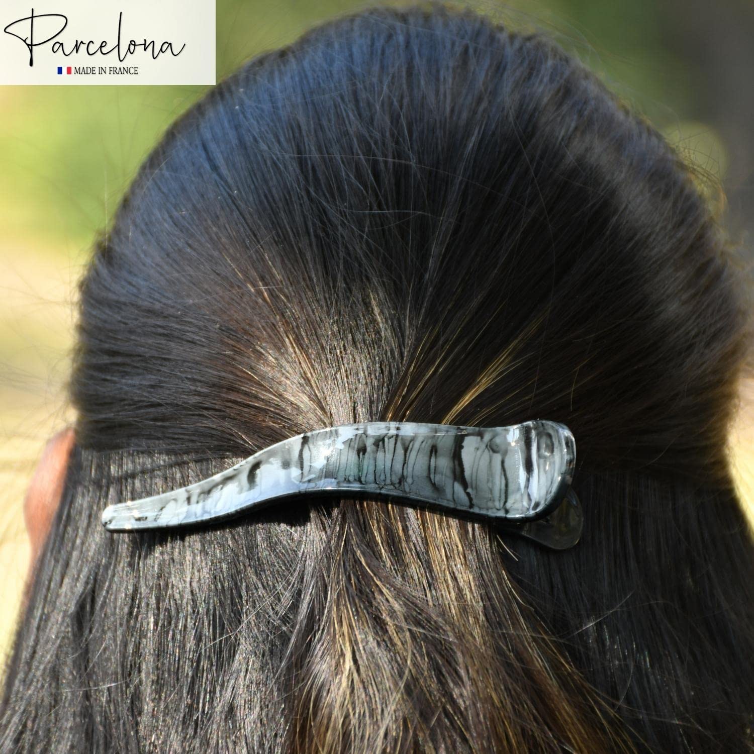 Parcelona French Medium Grey Black Streaks Beak Salon Hair Side Slider Clip