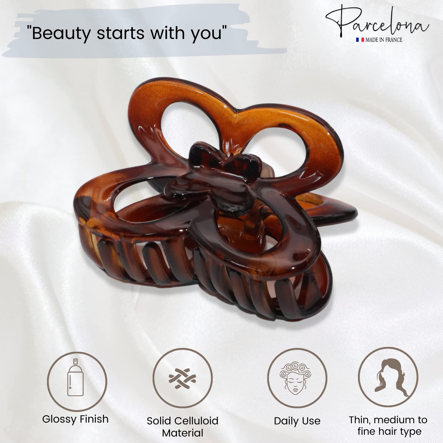 Parcelona French Butterfly Small 2" Tortoise Shell Brown Cellulose Jaw Claw Clip