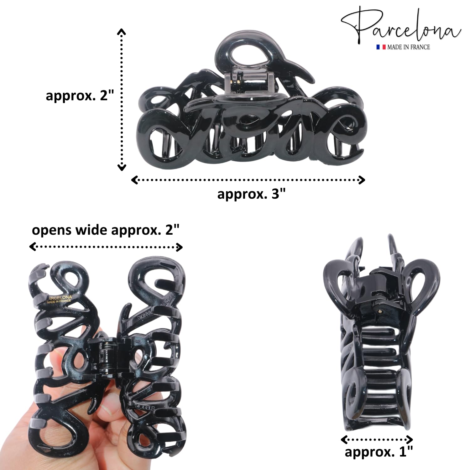 Parcelona French Love Medium 3" Cellulose Acetate Hair Claw Clip for Women