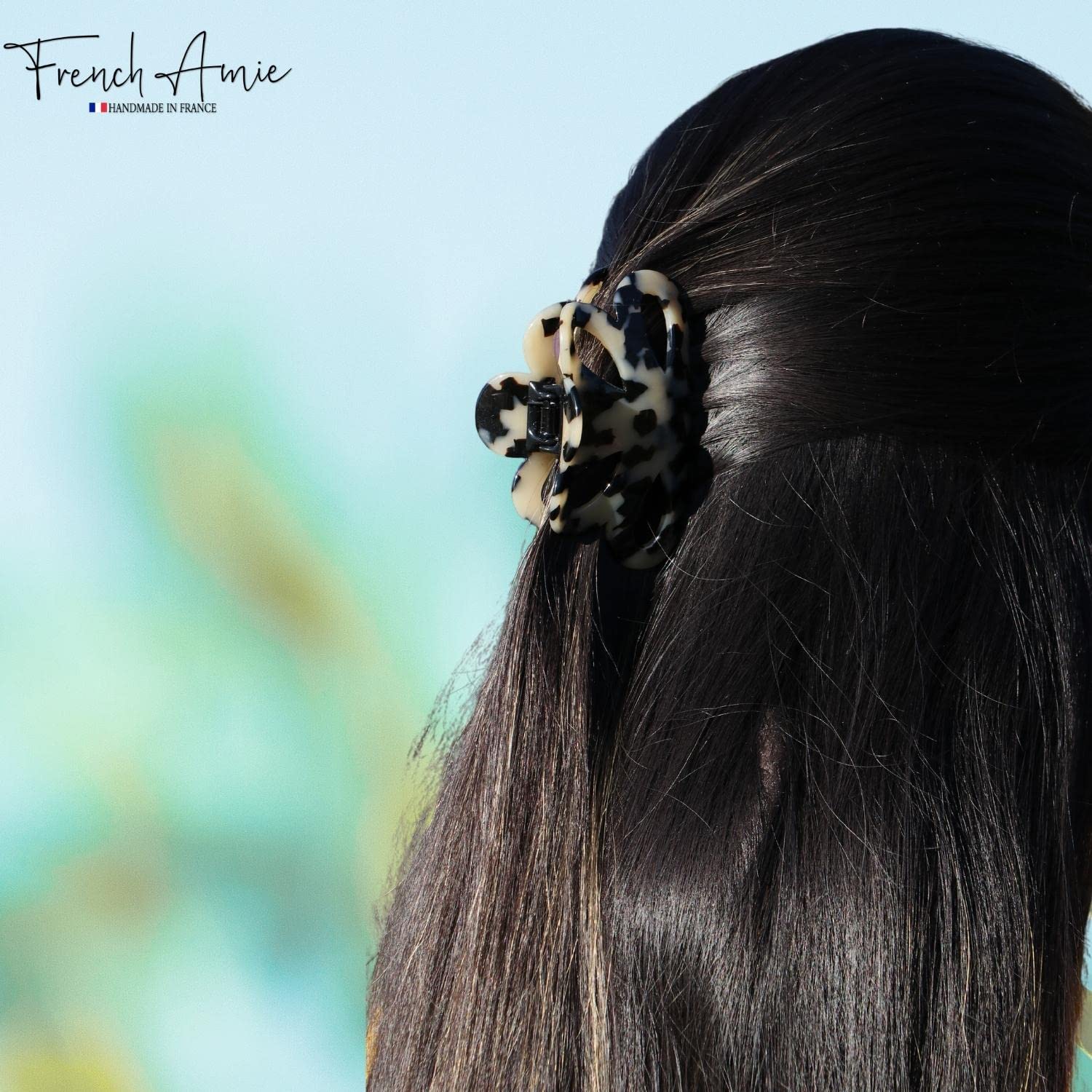 French Amie Flower Bloom 3" Handmade Cellulose No Slip Grip Hair Claw Clip