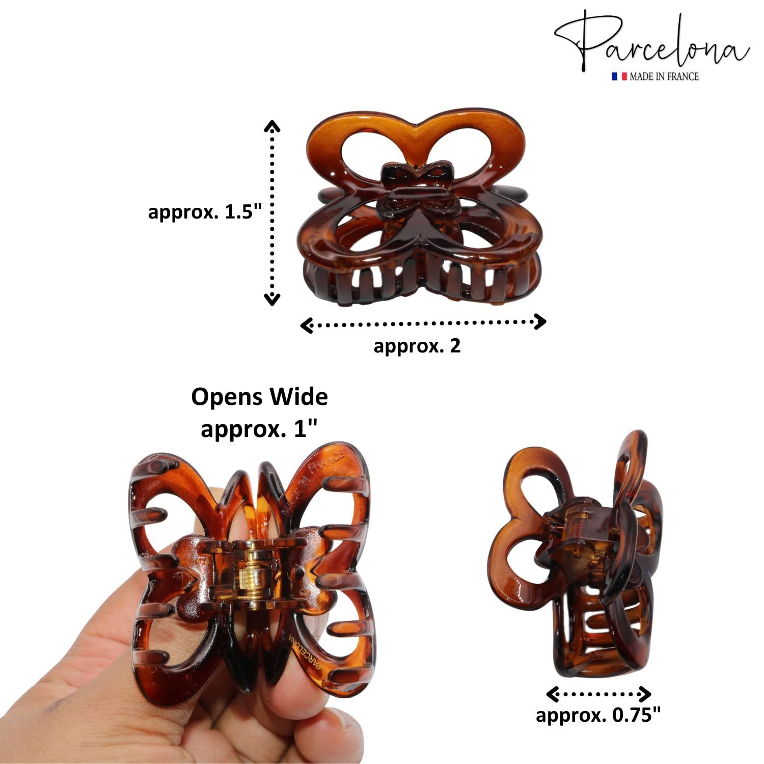 Parcelona French Butterfly Small 2" Tortoise Shell Brown Cellulose Jaw Claw Clip