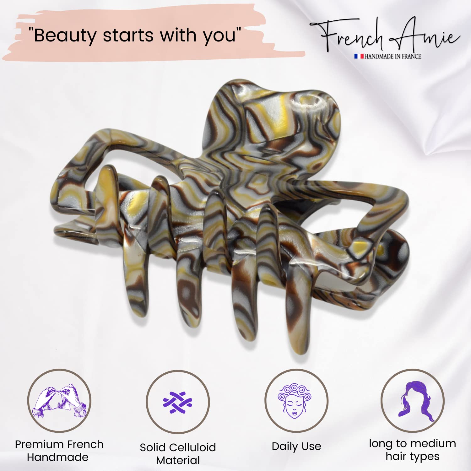 French Amie Classic Butterfly 3" Medium Handmade Cellulose Hair Claw