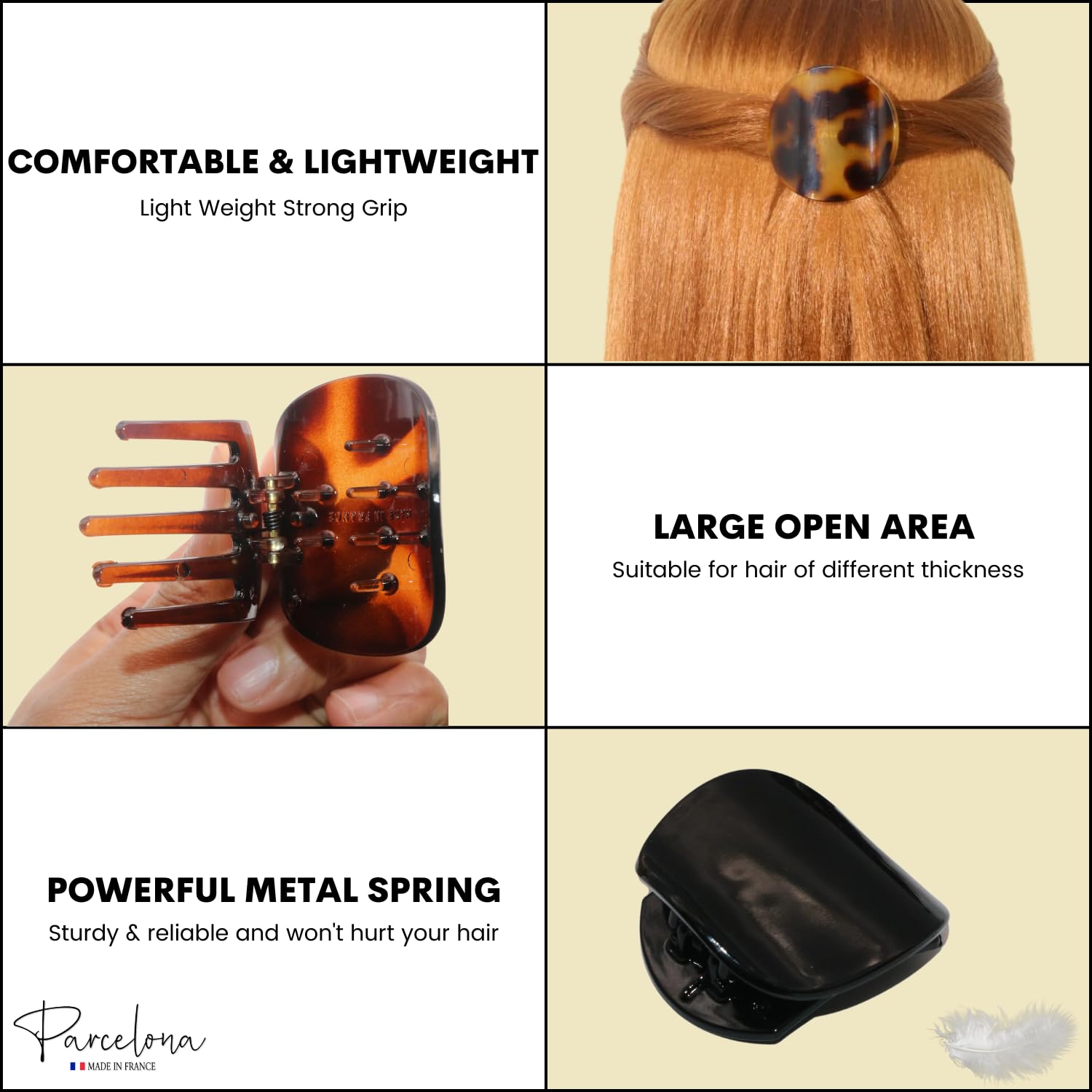 Parcelona French Onde Shell Black Savana Small Cellulose Side Hair Claw 3 Pieces