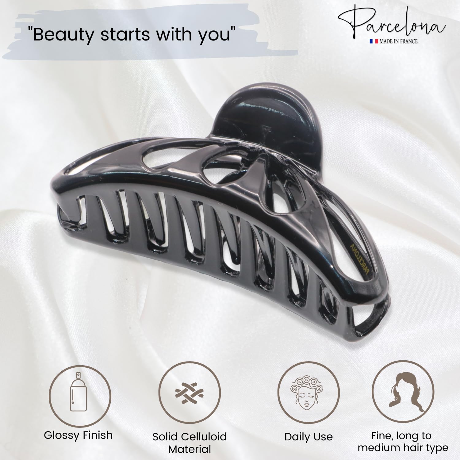 Parcelona French Rain Drop 4" Large Cellulose Jaw Hair Claw for Women